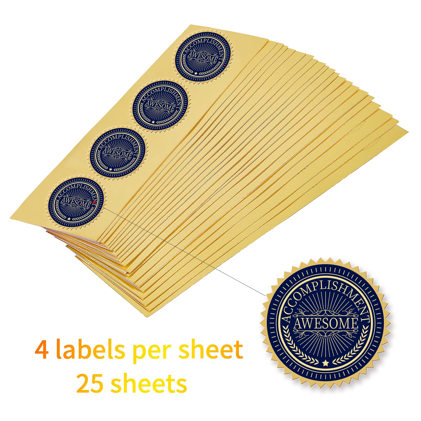 CRASPIRE 100pcs autoadesivi in lamina d'oro in rilievo 5 CM Medaglia decorazione Sticker Certificazione Sigilli aziendali Sigilli notarili Busta (EXCEZIONALE