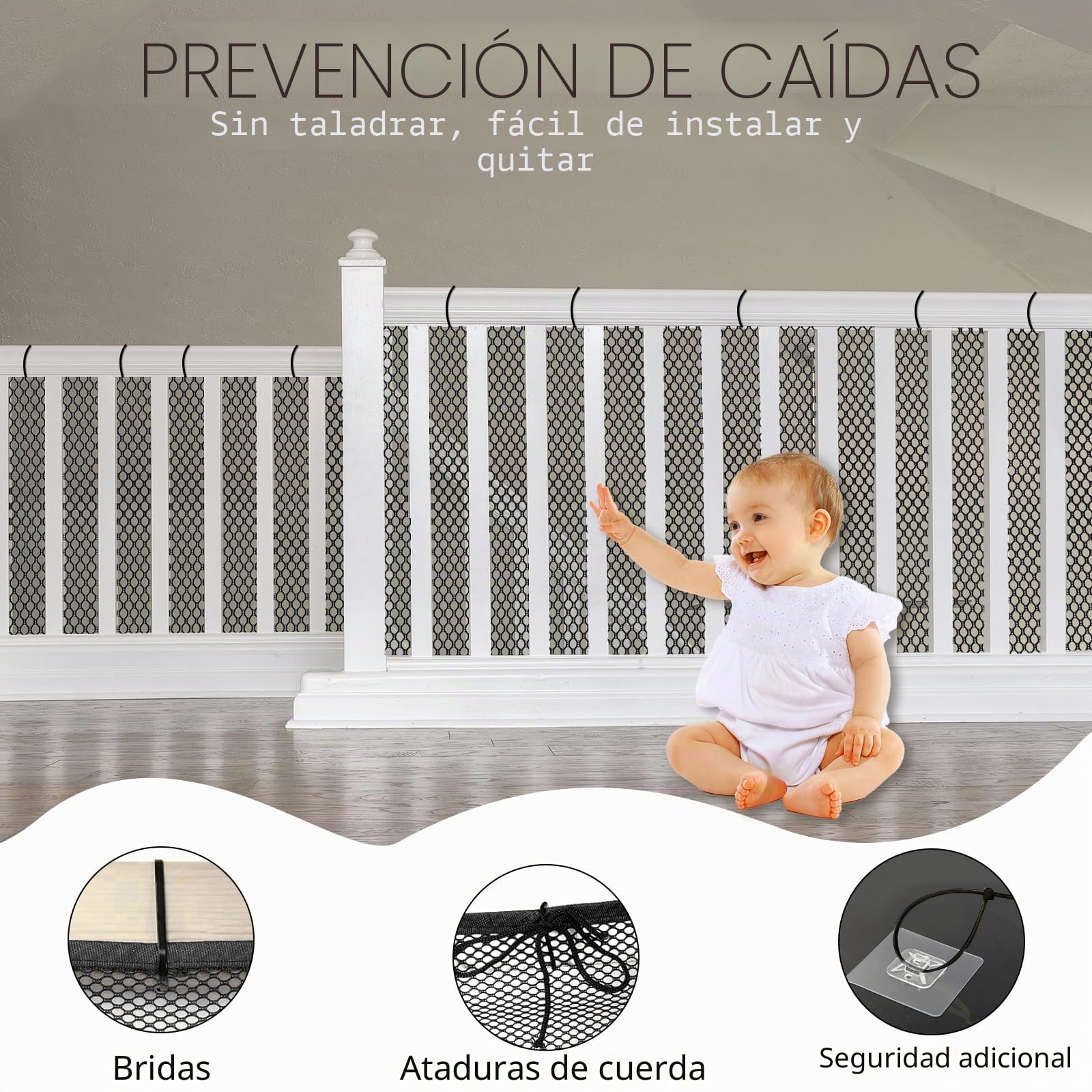 Raxfekro red seguridad para escaleras y balcón, red de protección con cordón de nailon y hebilla, 300 x 90 cm