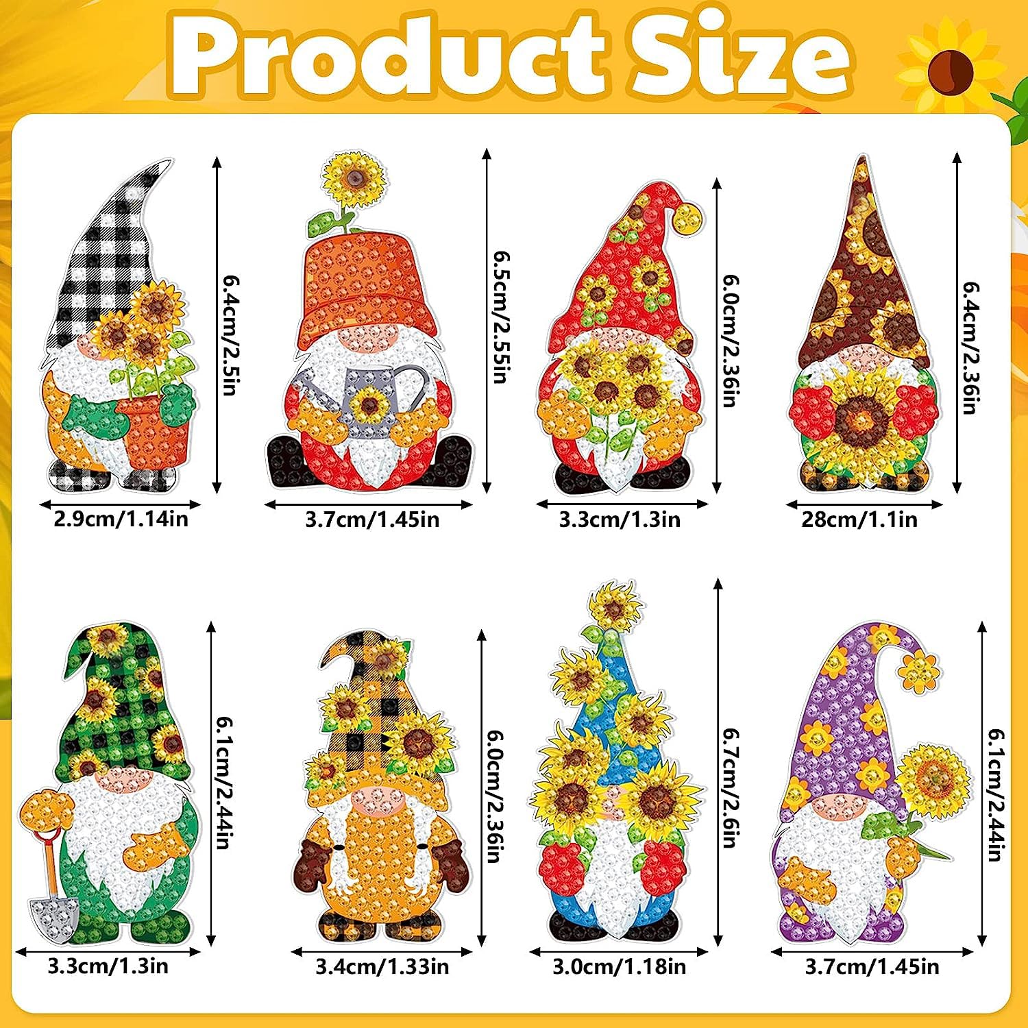 Anprola 12 kits de arte de pintura de diamantes 5D para decoración de jardín, estacas de gnomo de girasol, taladro de diamante, pintura por número, adorno artesanal para principiantes, niños y adultos