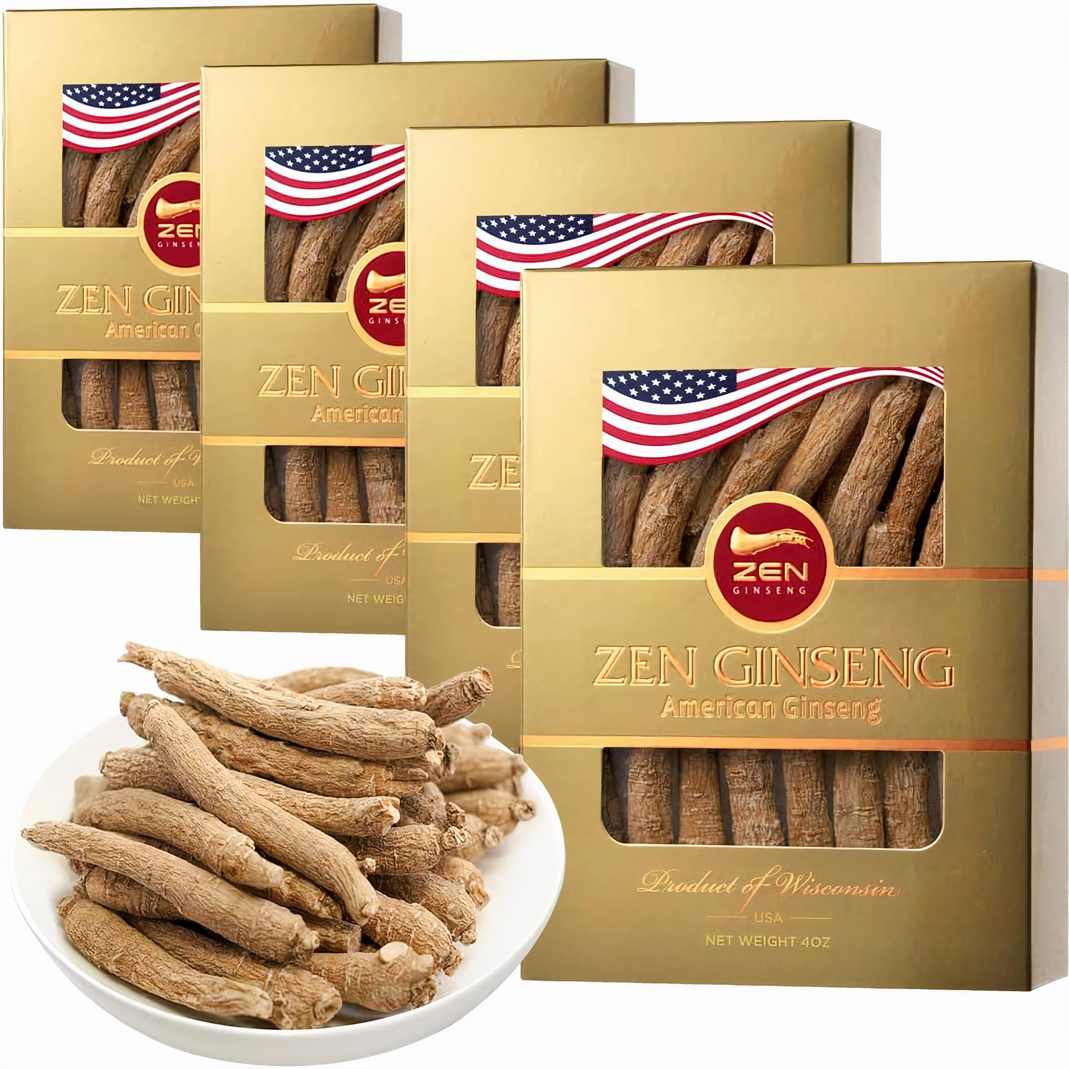 Hand-selected A Grade American Ginseng Root Medium Thin-Short Size (4 Oz. Box) e