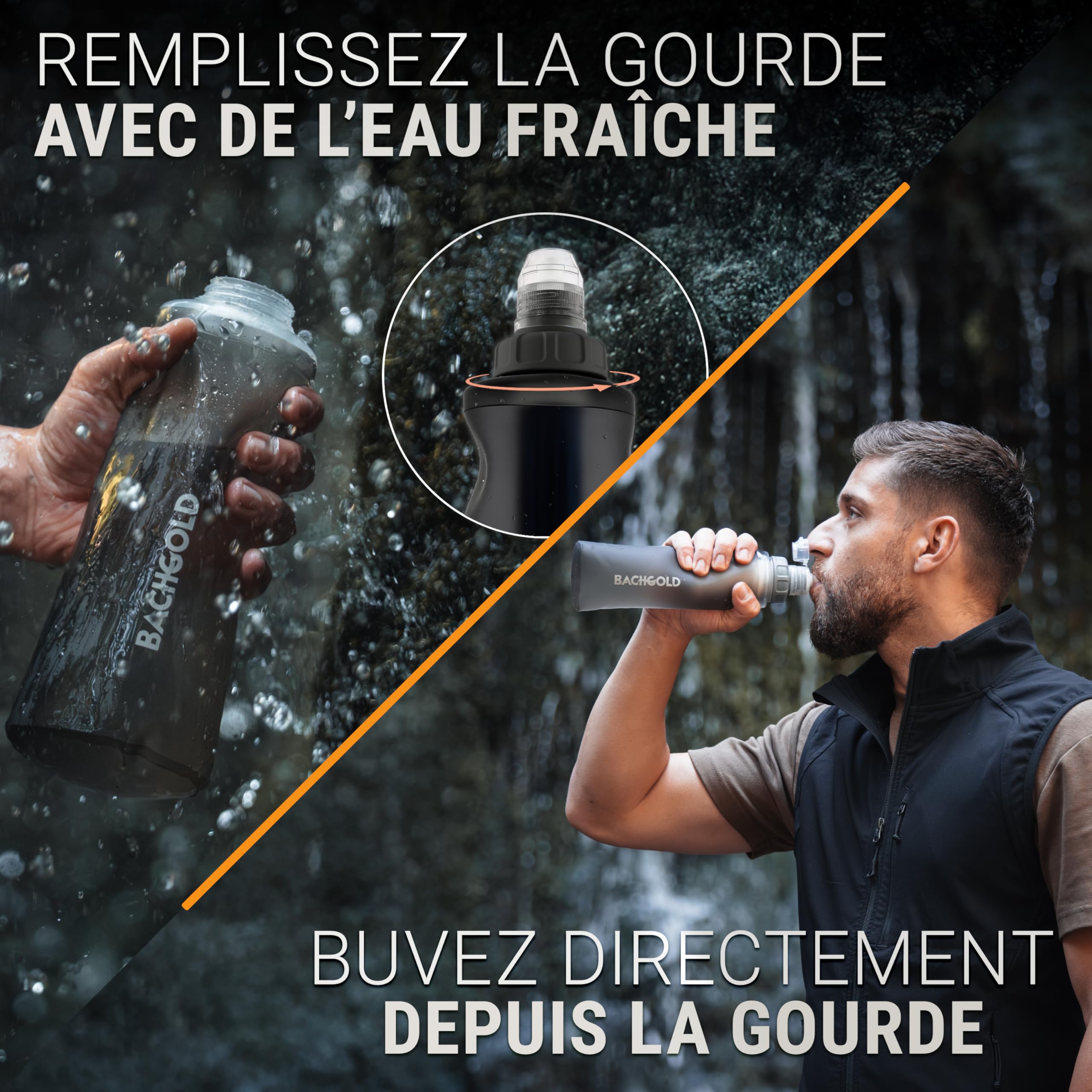 Bachgold Squeeze Gourde Filtrante Filtre Eau Survie Ultra-Léger Filtre Virus Bactéries Microplastiques Camping Randonnée Outdoor