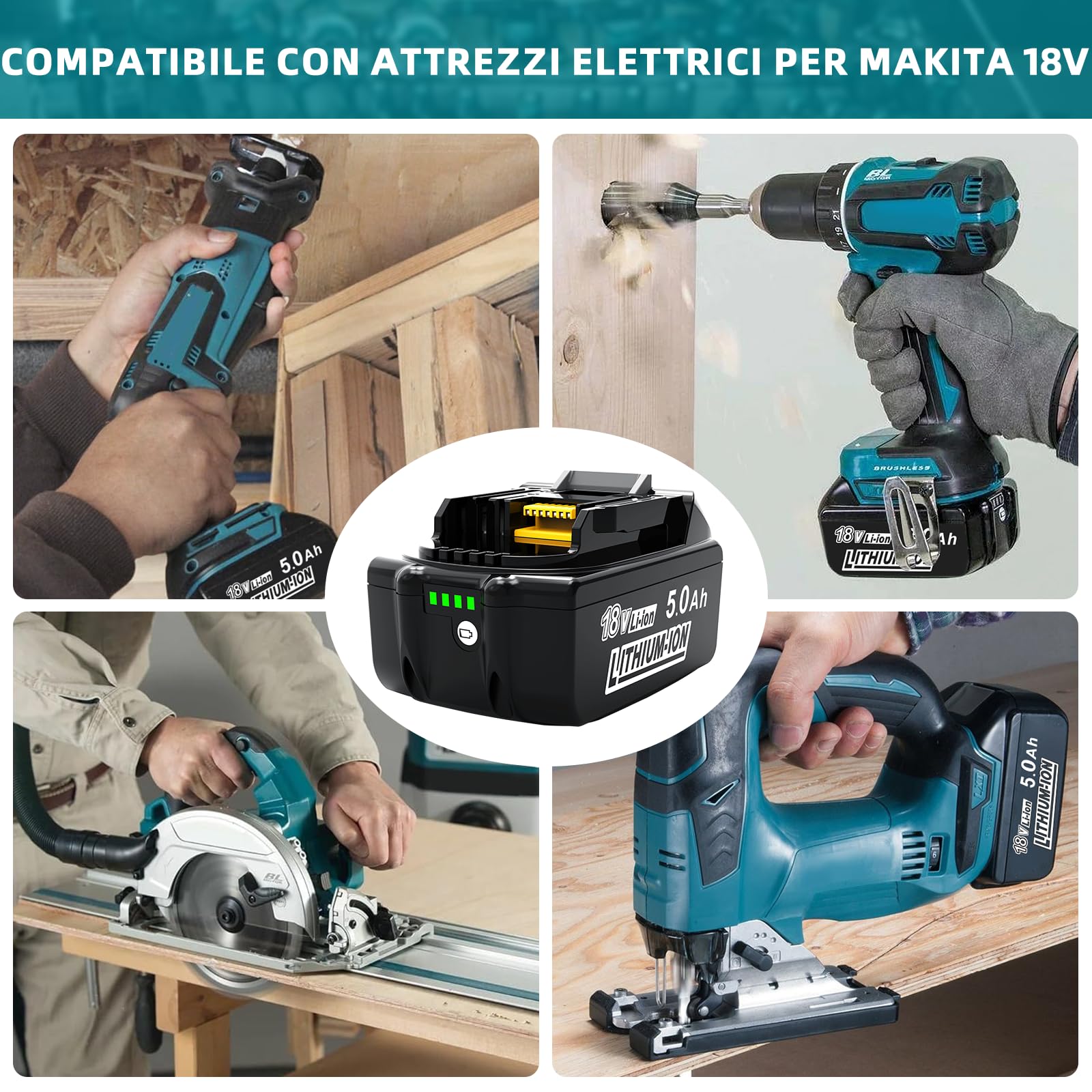 Batteria di ricambio per batteria Makita 18V: 2 batterie di ricambio Li-ion 5,0Ah/5000mAh ad alta capacità, compatibile con BL1860 BL1840 BL1830 BL1815 BL1835 BL1850B BL1845 BL1850 194205-3