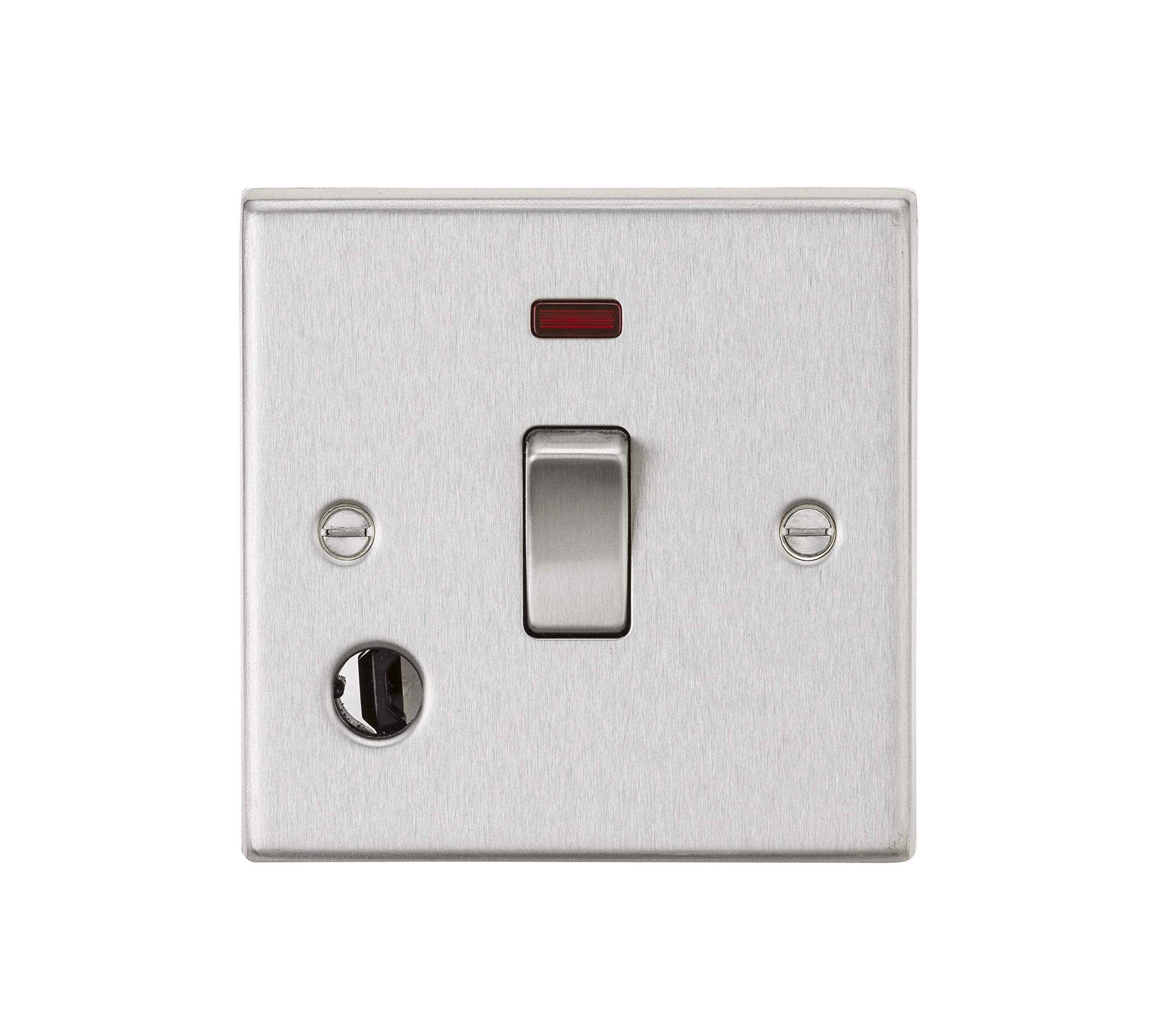 Knightsbridge Brushed Chrome Cs834fbc 20A 1G Dp Switch With Neon & Flex Outlet - Square Edge 10.5 Mm*89.0 Mm*89.0 Mm