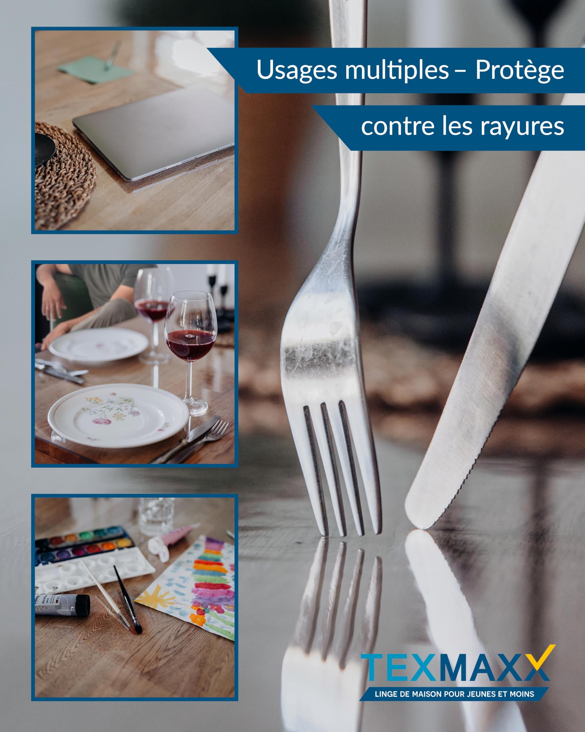 TEXMAXX Protection Table Transparent en PVC - 2 mm avec Bord Droit | Made in Germany - film transparent pour table différentes tailles - film protection table transparente - 55cm x 90cm