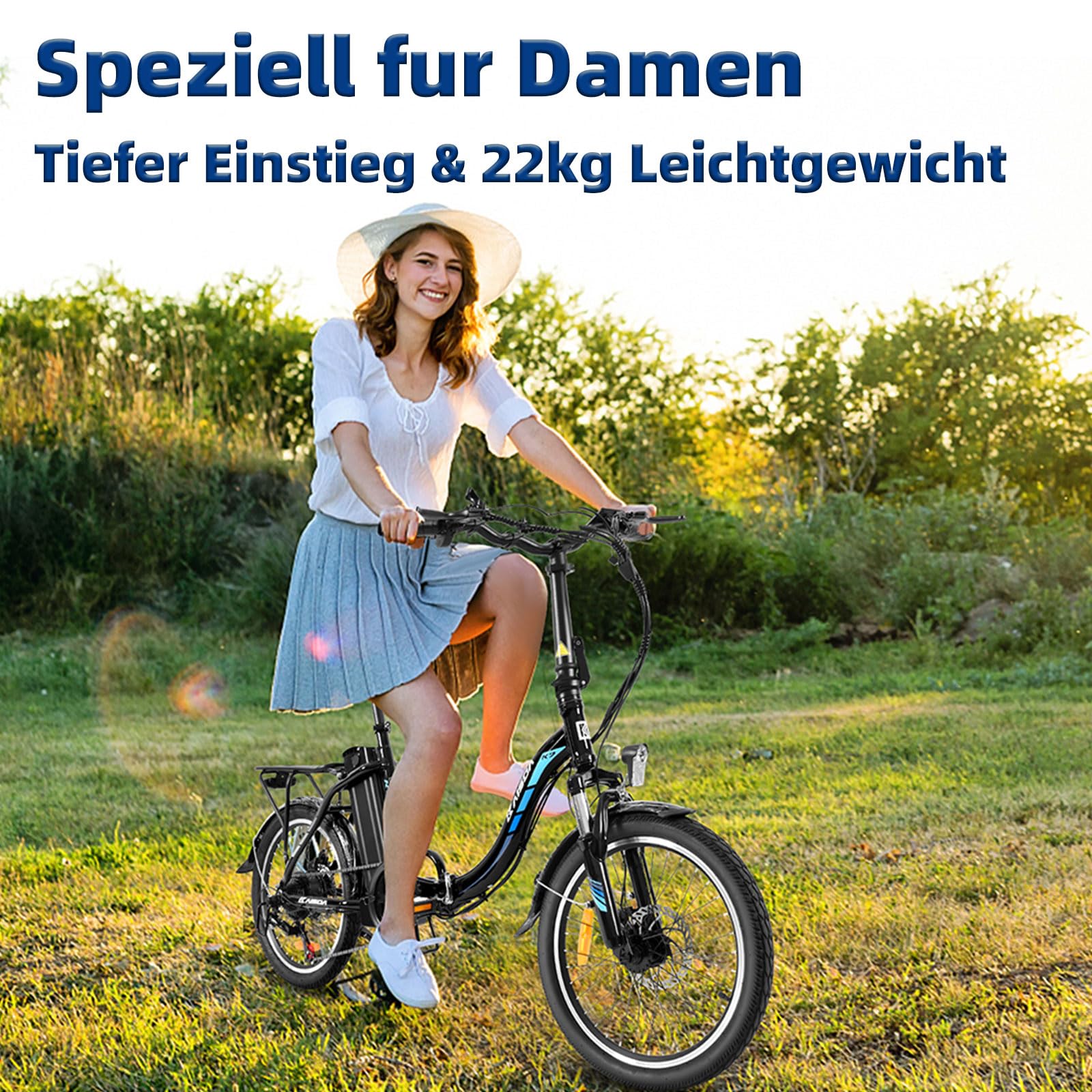 20 Zoll Klapprad E-Bike, 250W 40Nm Elektrofahrrad für Erwachsene, 24kg Leichtgewicht, 36V 13Ah Abnehmbarer Akku, 45-75km Reichweite, 7-Gang Pedelec