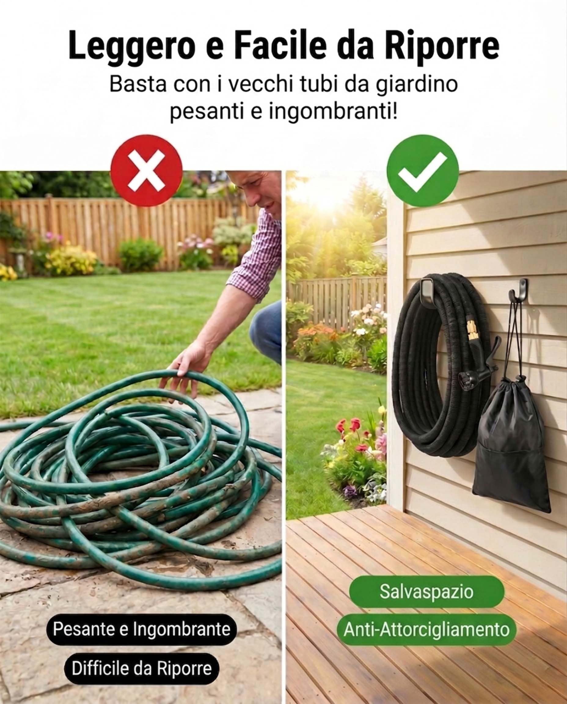 Tubo da Giardino Estensibile Ispessito 30m 100FT Canna Acqua con 8 Funzioni con Pistola Acqua Giardino & Adattatore Universale 1/2" e 3/4 per Prato, Giardino