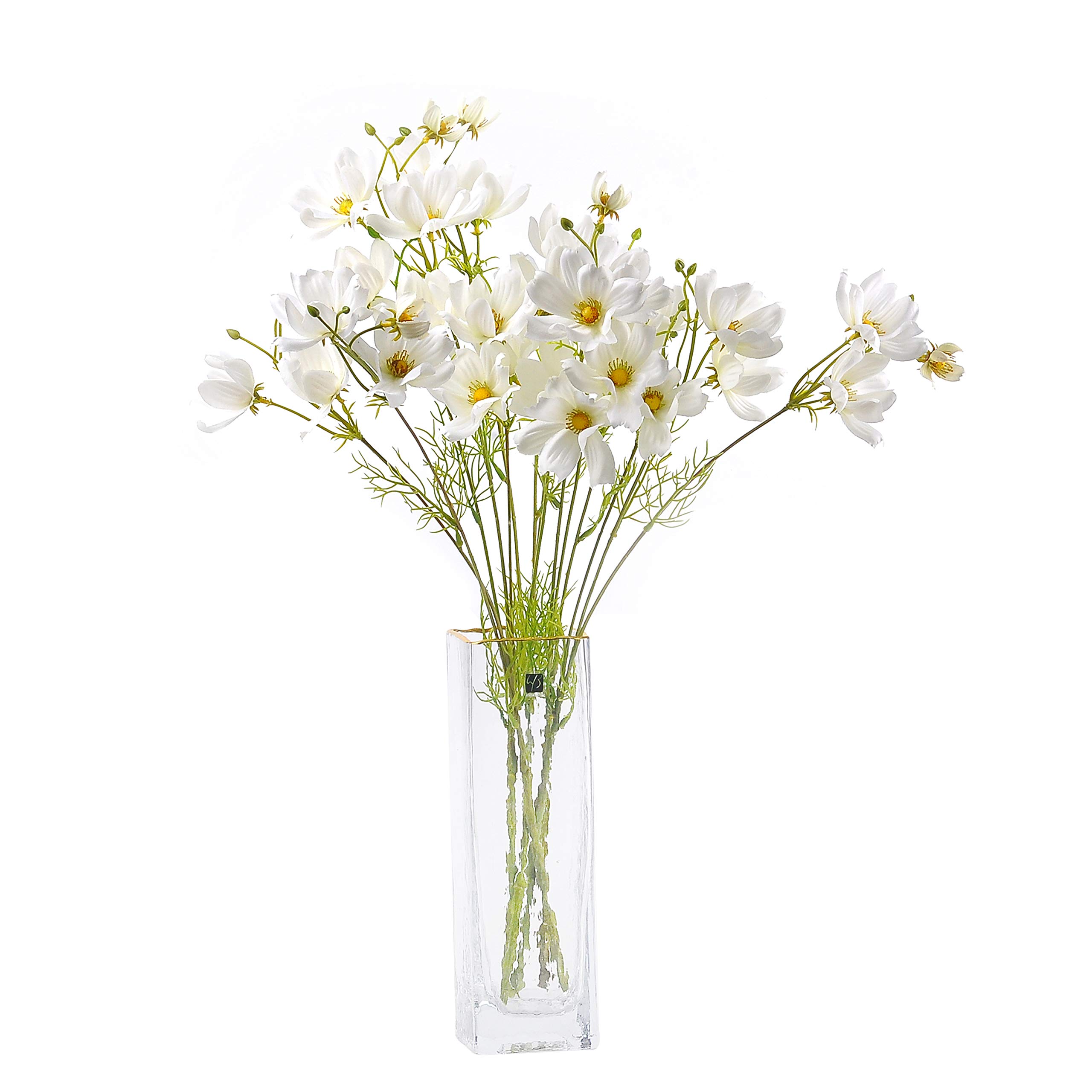 Artificial Wild Flower Cosmos 6pcs Long Stem Coreopsis for Wedding Bridal DIY Bouquet Home Décor Centerpieces(White)