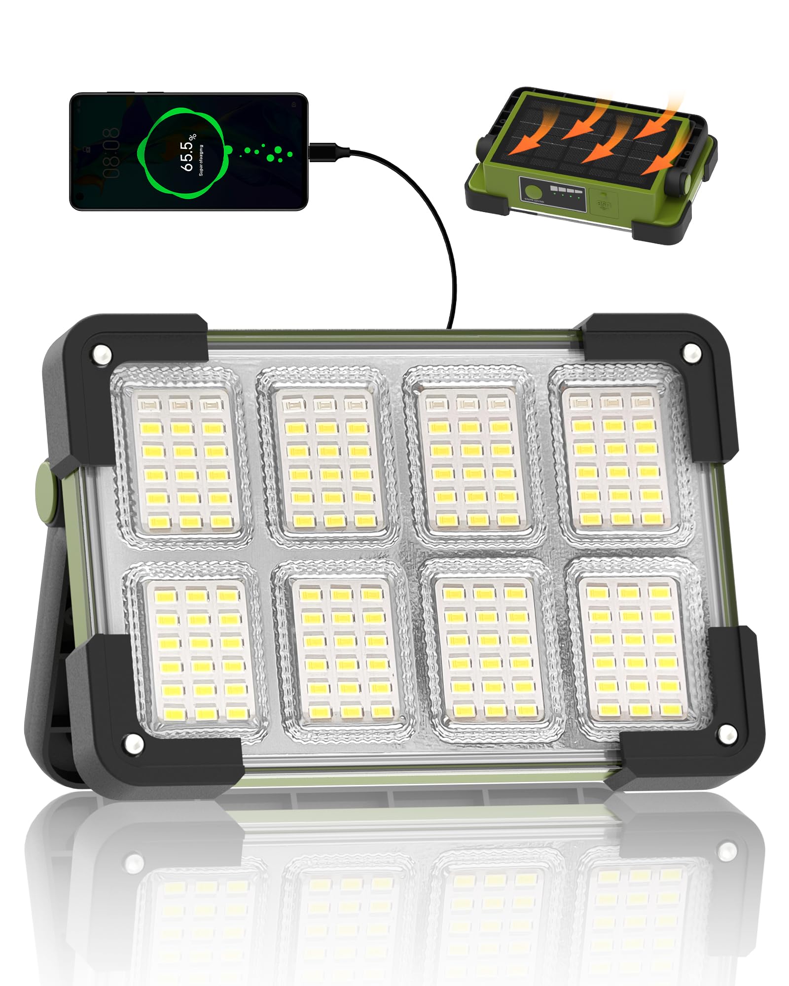 Photo 1 of 120W Solar Rechargeable Work Light, Portable Flood Light with Stand, 144 LED 10000LM Led Work Light with 4 Modes, IP66 Waterproof Outdoor Working Light for Emergency Repair Mechanic Camping