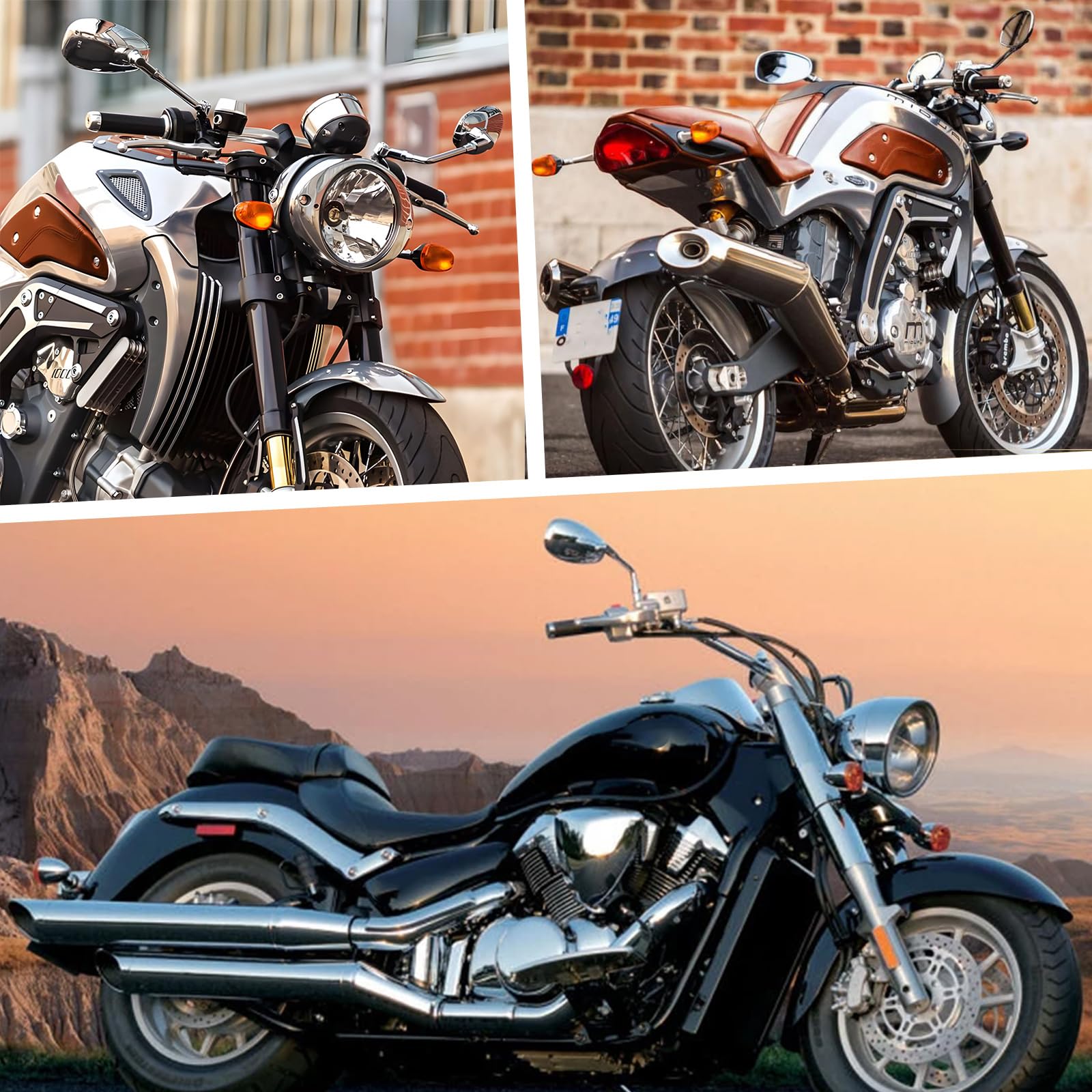 DREAMIZER Rétroviseur moto, rétroviseurs latéraux M10 M8 avec paquet de vis pour scooter Street Bike Cruiser Chopper Sport Bike ATV