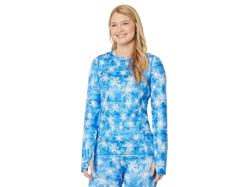 Hot Chillys Micro-Elite Chamois Printed Crew Neck (Marble Snowflake) Women's Clothing INTERNATIONAL SHIPPING