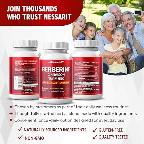 Miniatura 9 de Berberina, canela, cúrcuma, melón amargo y gimnasia, ayuda a la salud cardíaca y metabólica - 180 cápsulas