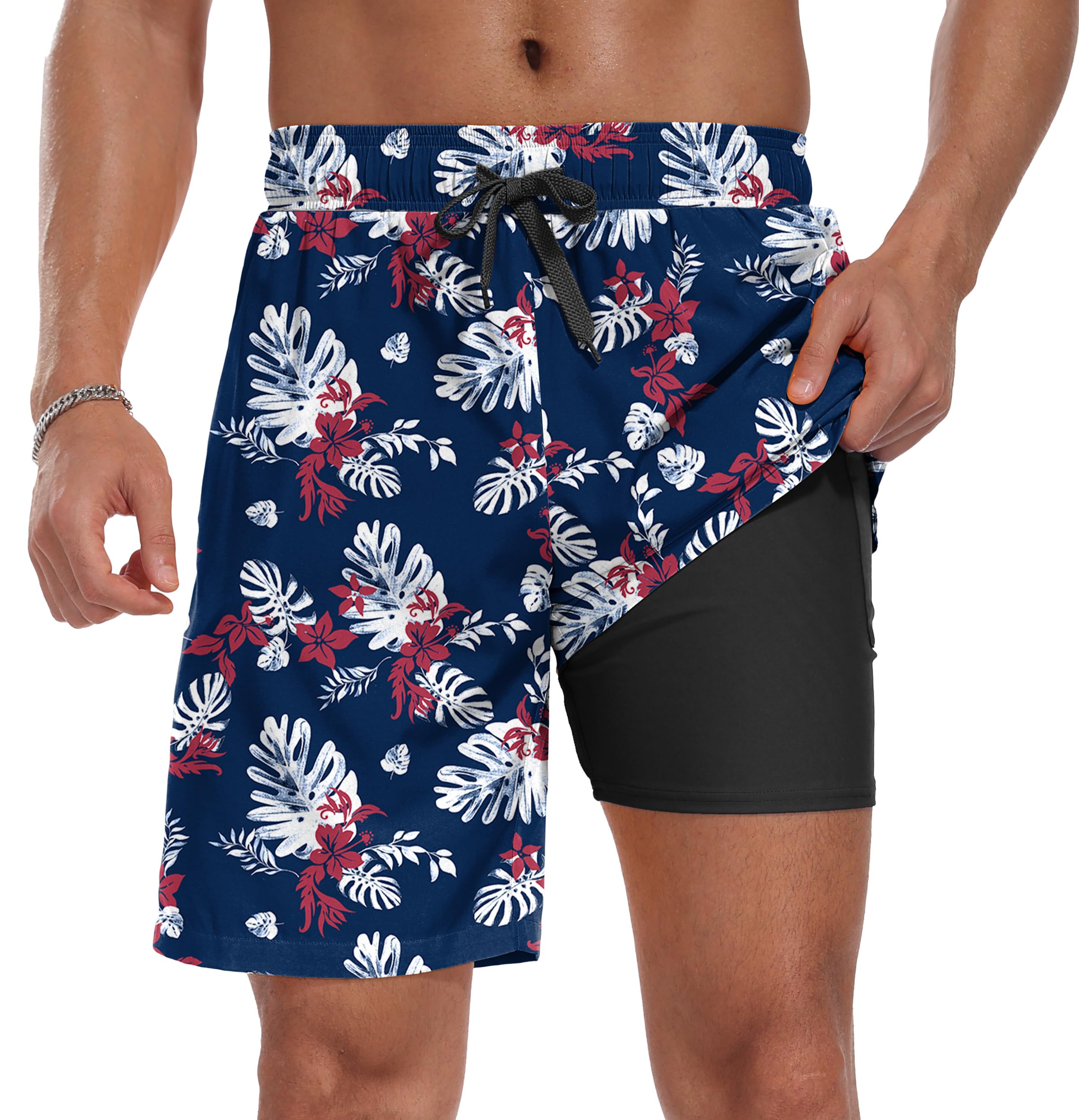 Sailwind Men Swim Trunks with Compression Liner 9" Beach Shorts Quick Dry with Zipper Pockets Board Shorts