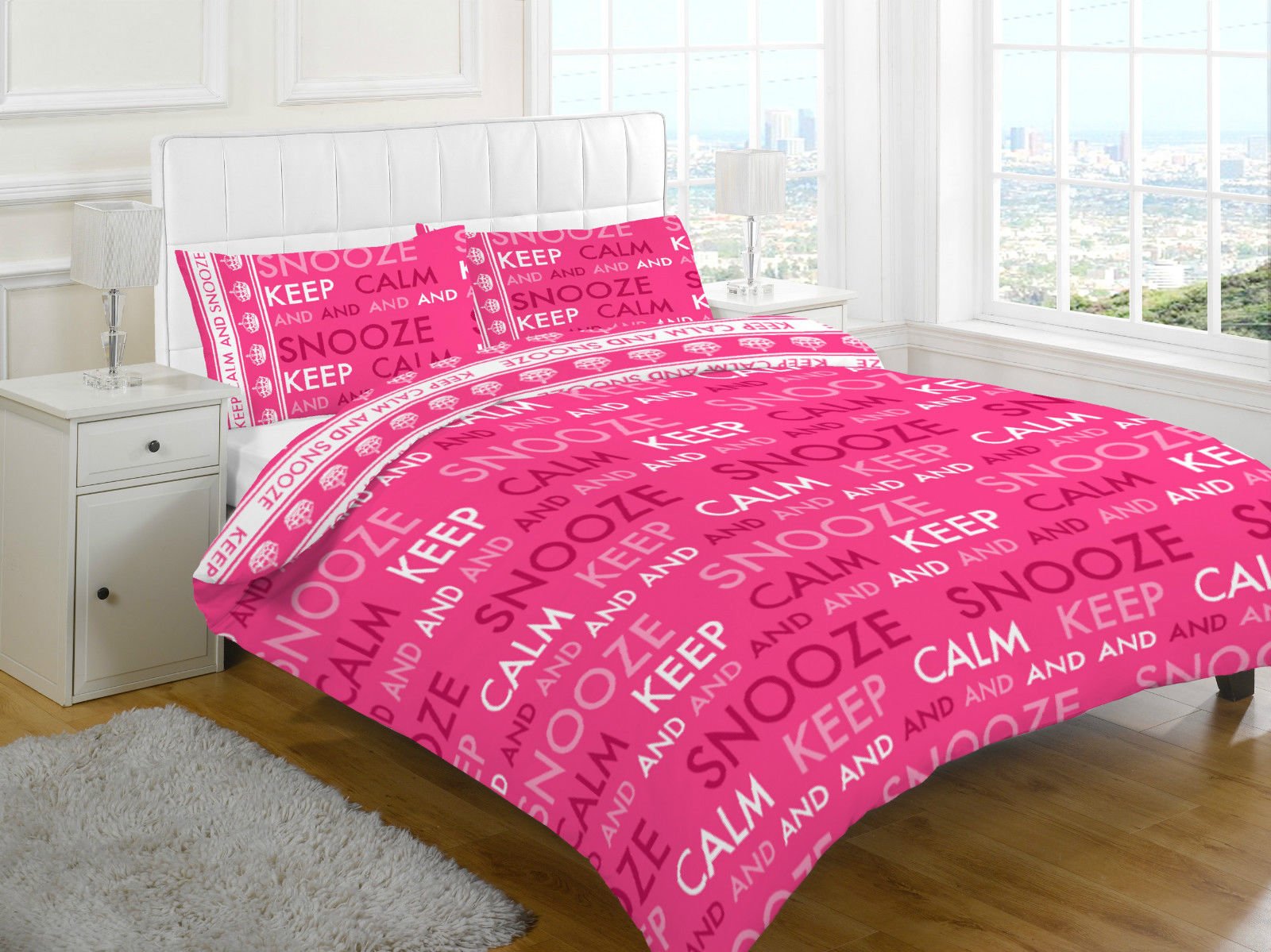 De Lavish Keep & Calm Snooze Fuchsia Duvet Cover Set Double With Pillowcases Quilt Reversible Poly Cotton,