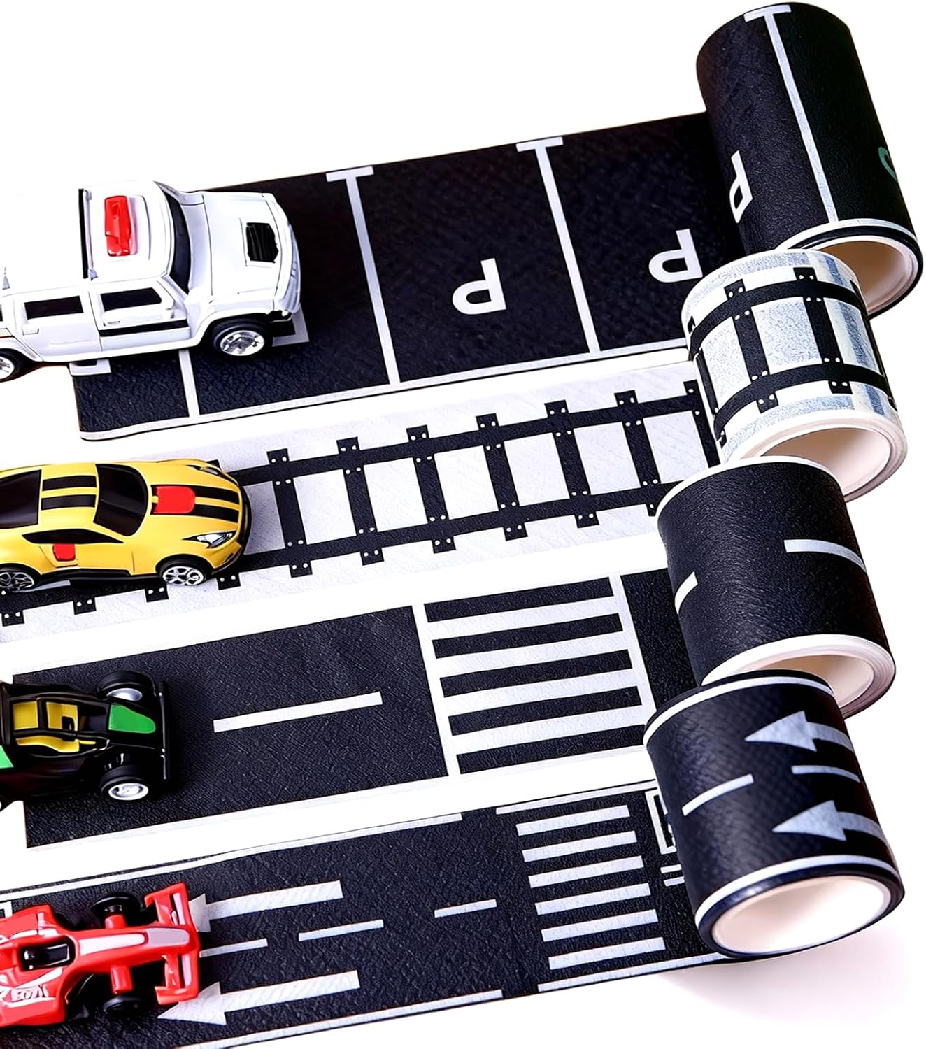 17Pcs Road Tape for Toy Cars, Road Rolls & Traffic Signs Stickers, Removable Reusable Race Track Tape to Encourage Kids  Creative DIY Play