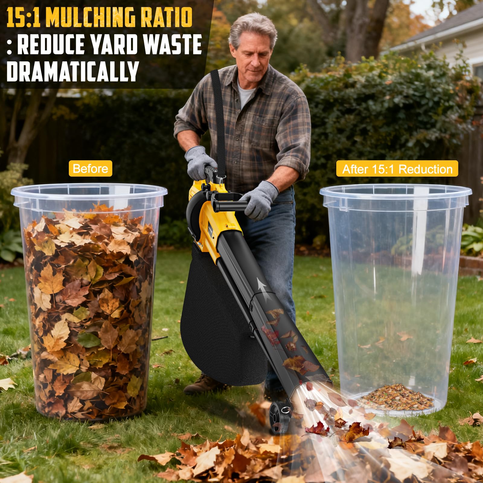Aspirateur à feuilles sans fil 3 en 1 avec sac compatible avec batterie