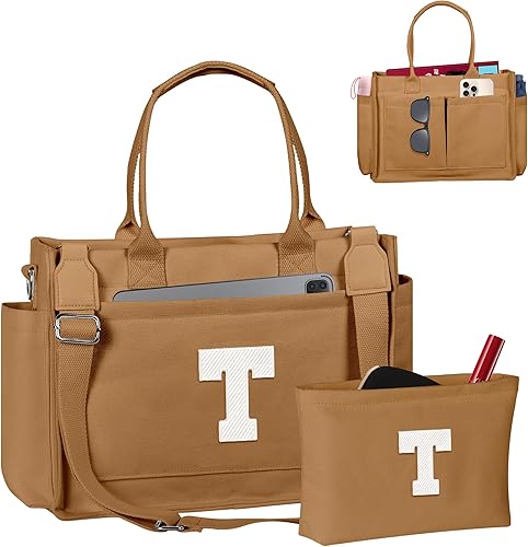 Miniatura 184 de Easter Basket Stuffers, Initial Tote Bag with Makeup Bag, Birthday Gifts for Women, Teen Girl Gifts Trendy Stuff Beige,Negro