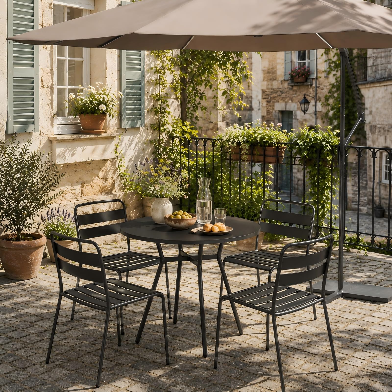 JIJIAN Runder Esstisch für 2-4 Personen, Kleiner Küchentisch 80 x 80 x 75 cm, Metallbeine, ideal für kleine Wohnungen, Küche, Esszimmer, Balkone und Gärten, Schwarz