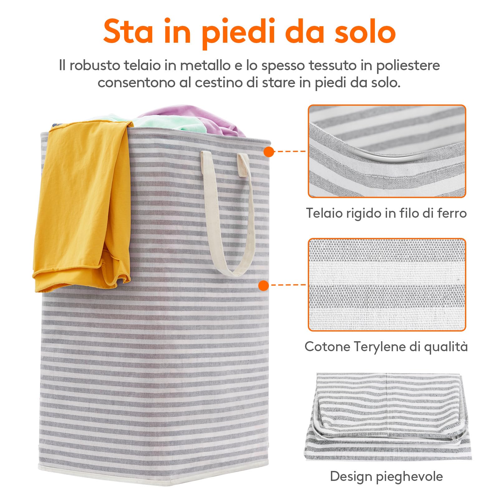 Lifewit Cesto Portabiancheria, Grande Cesta Portabiancheria Pieghevole con Manici Allungati, Portabiancheria Sporca, Laundry Basket per Vestiti, Asciugamani, Coperte, Grigio, 80 L, Set di 3