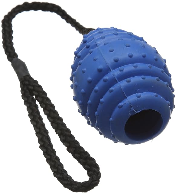 CLASSIC Pet Products Bola Ovalada de Goma sobre una Cuerda, Grande, 100 mm, Azul/Negro