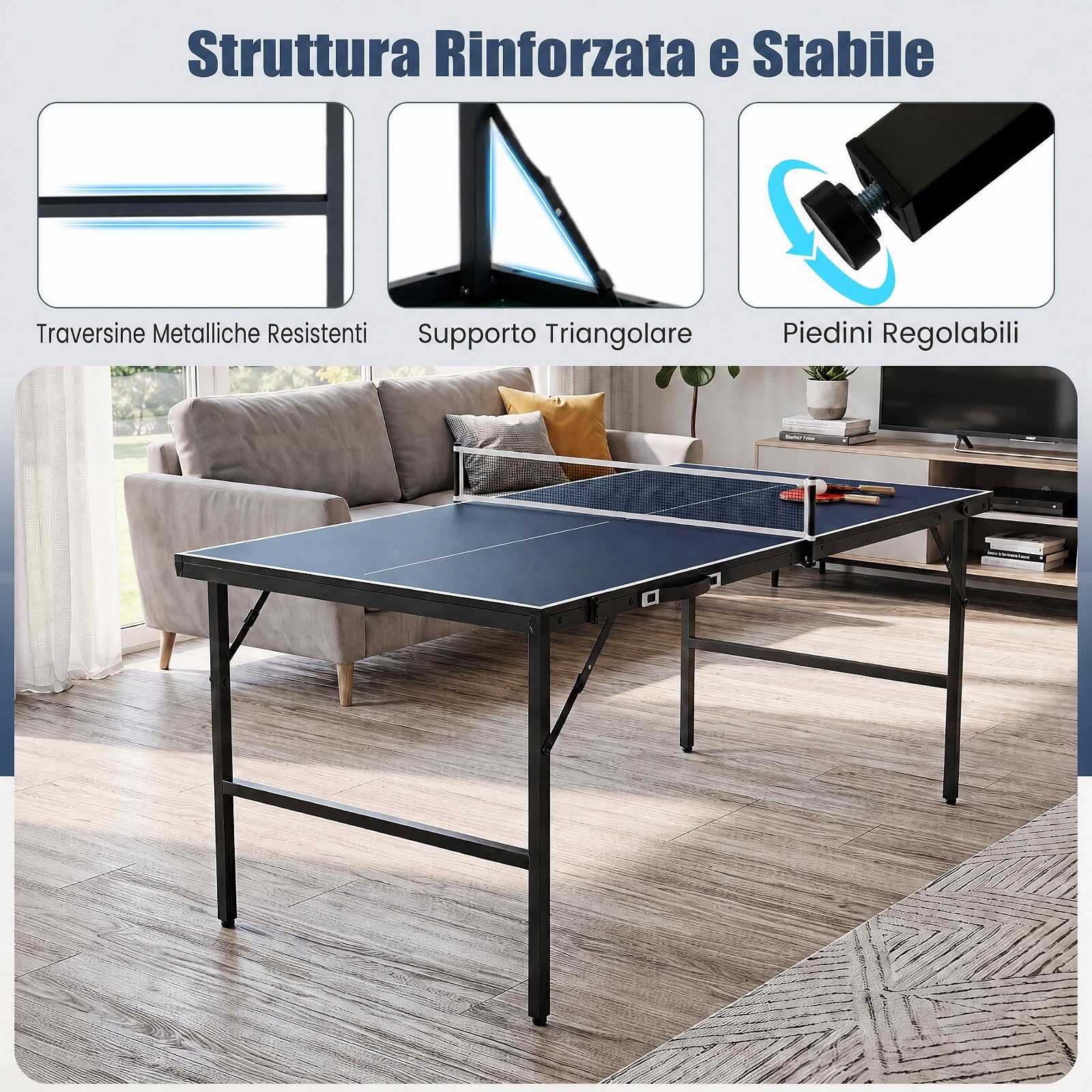 COSTWAY Tavolo da Ping Pong Pieghevole da Esterno ed Interno | Tavolo da Tennis Portatile con Rete, 2 Racchette, Palline e Maniglia, Set Giochi di Ping Pong Salvaspazio per Famiglie