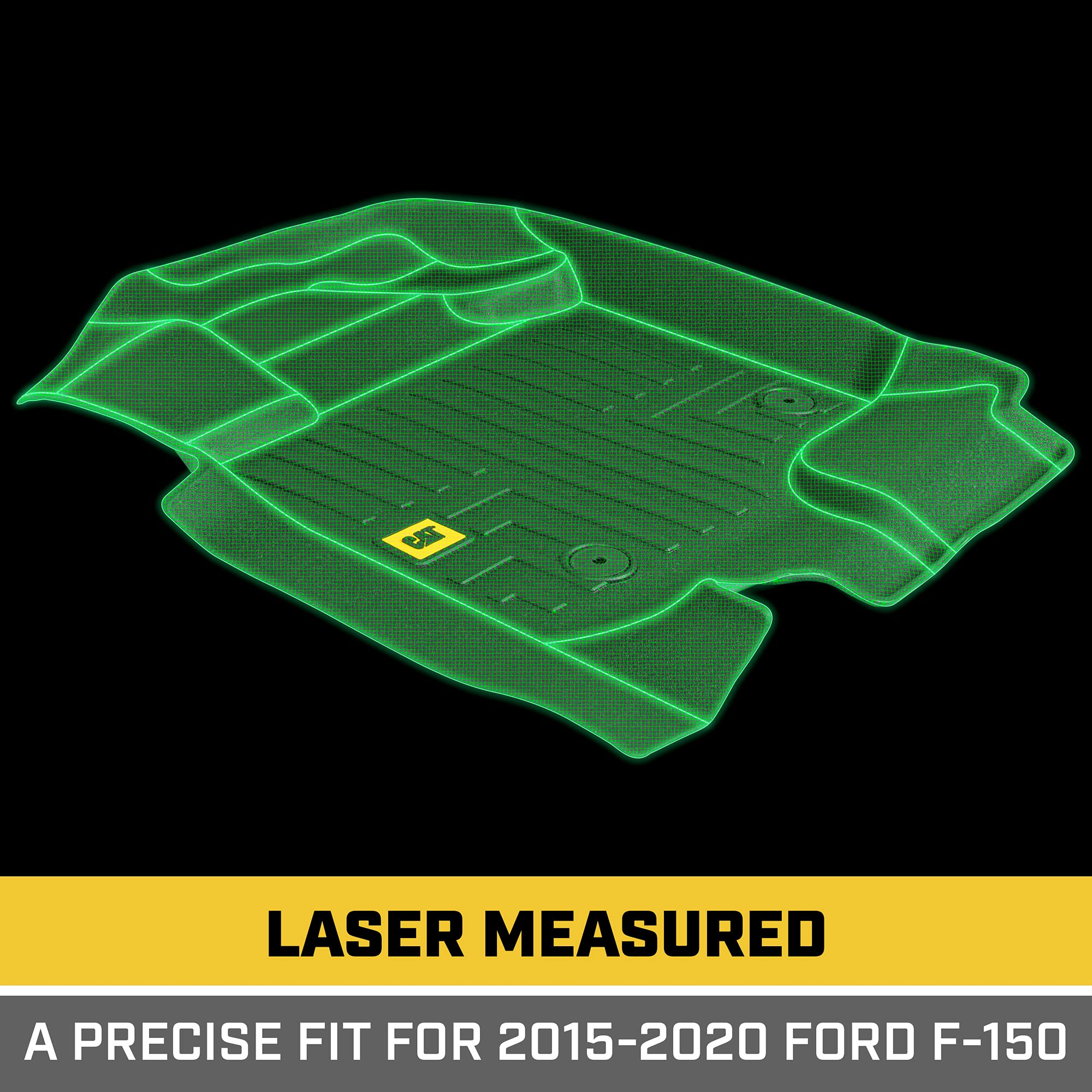 Caterpillar Floor Mats fits 2015-2022 Ford F-150 SuperCrew Cab, Front & 2nd Row, Odorless All Weather Protection 3D Contour Fit Liners, Black, (CAMT-3103)