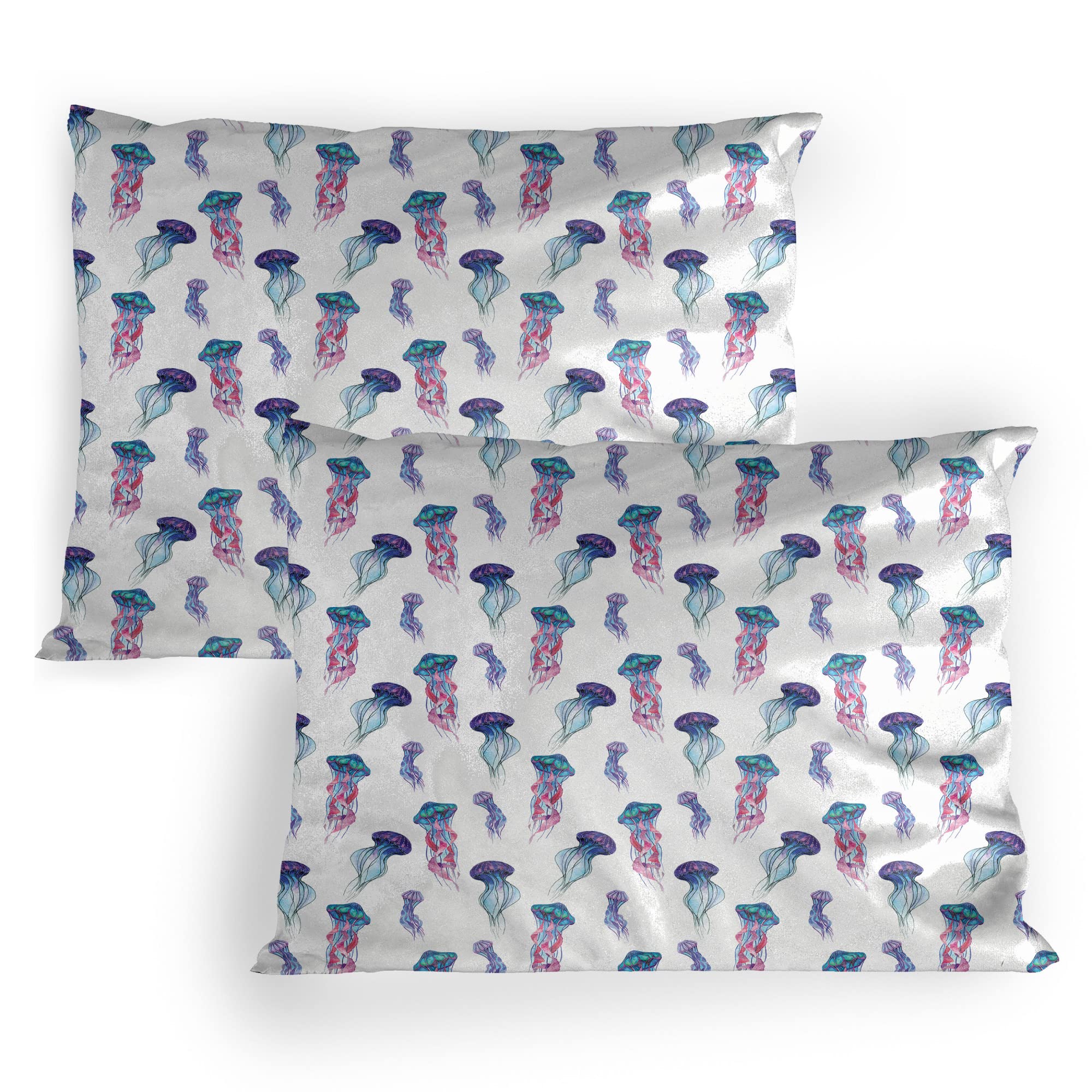Lunarable Jellyfish Pillow Sham Set of 2, Group of Colorful Jellyfish Illustration with Painting Effect Summer Seaside Art, Quality Microfiber Bedding Item for All Seasons, 36