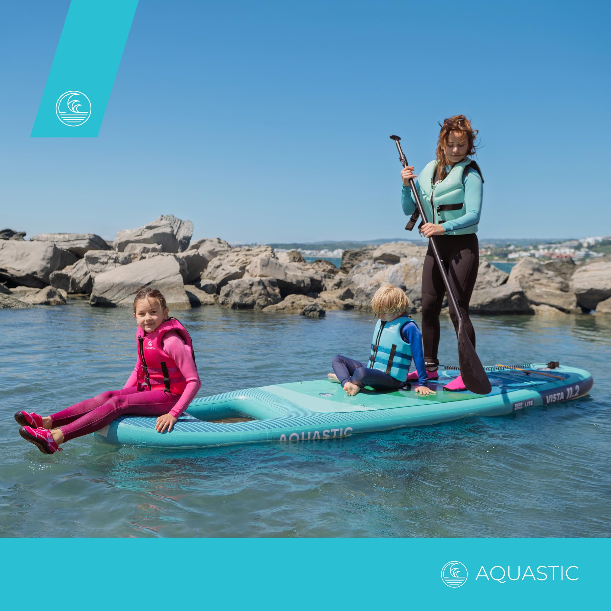 AQUASTIC Youth 50N Kinderweste - Neopren, PVC-Schaum, verstellbare Gurte mit Schnallen, Reißverschluss, D-Ring, Komfort und Sicherheit beim Schwimmen im Wasser