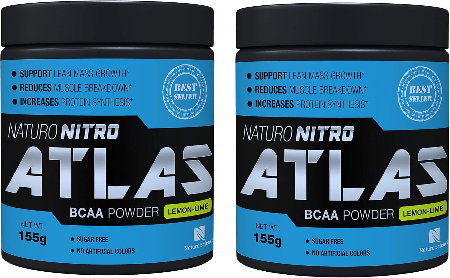 Naturo Nitro Atlas, BCAA Instantized Powder, Best Branched Chain Amino Acids, 28 Servings, 5.5g Per Serving, Lemon Lime Flavor (2 Pack)