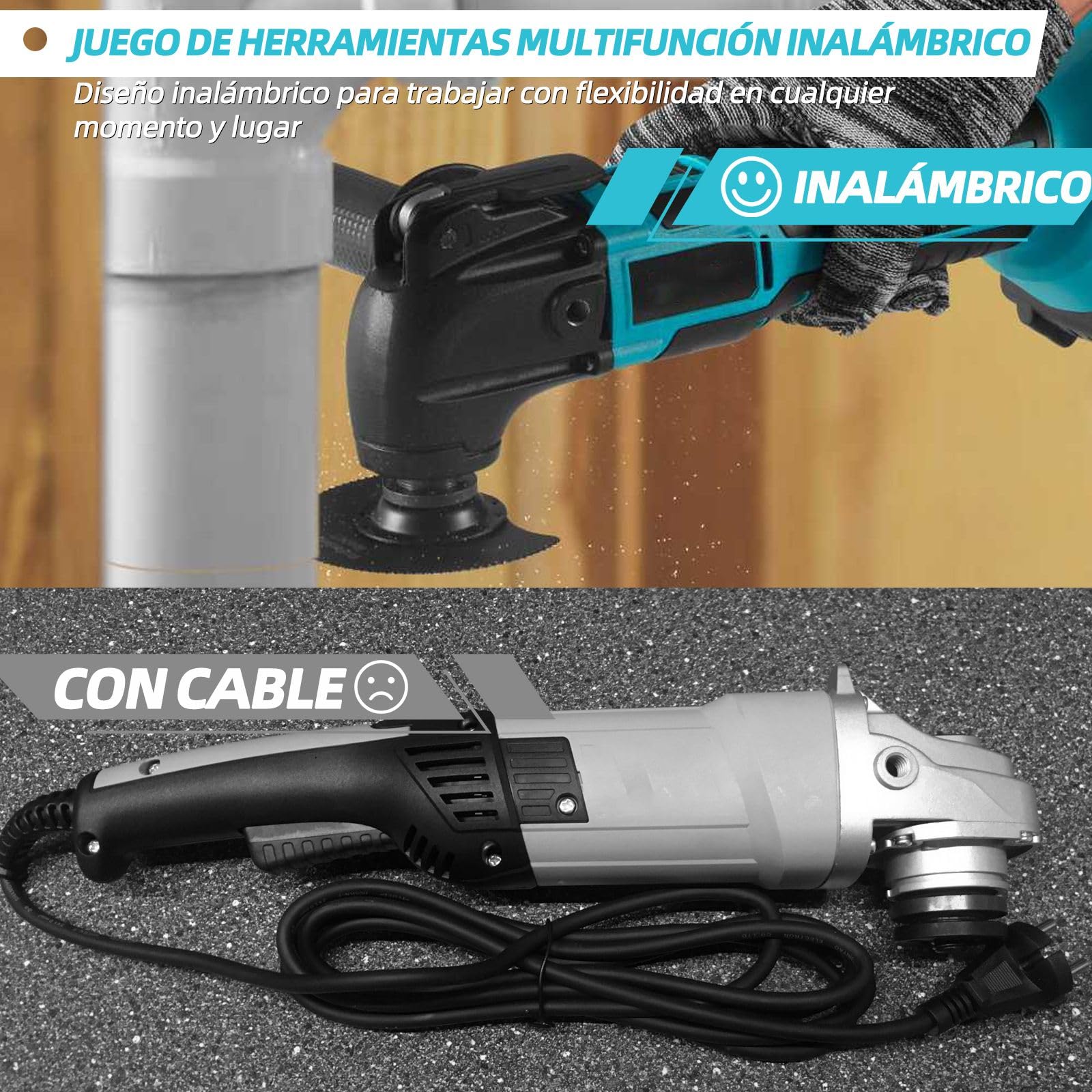 Multiherramienta inalámbrica compatible con Makita 18 V, herramienta oscilante de 6 velocidades con motor sin escobillas, lijadora y raspador, herramienta multifunción - Batería no incluida
