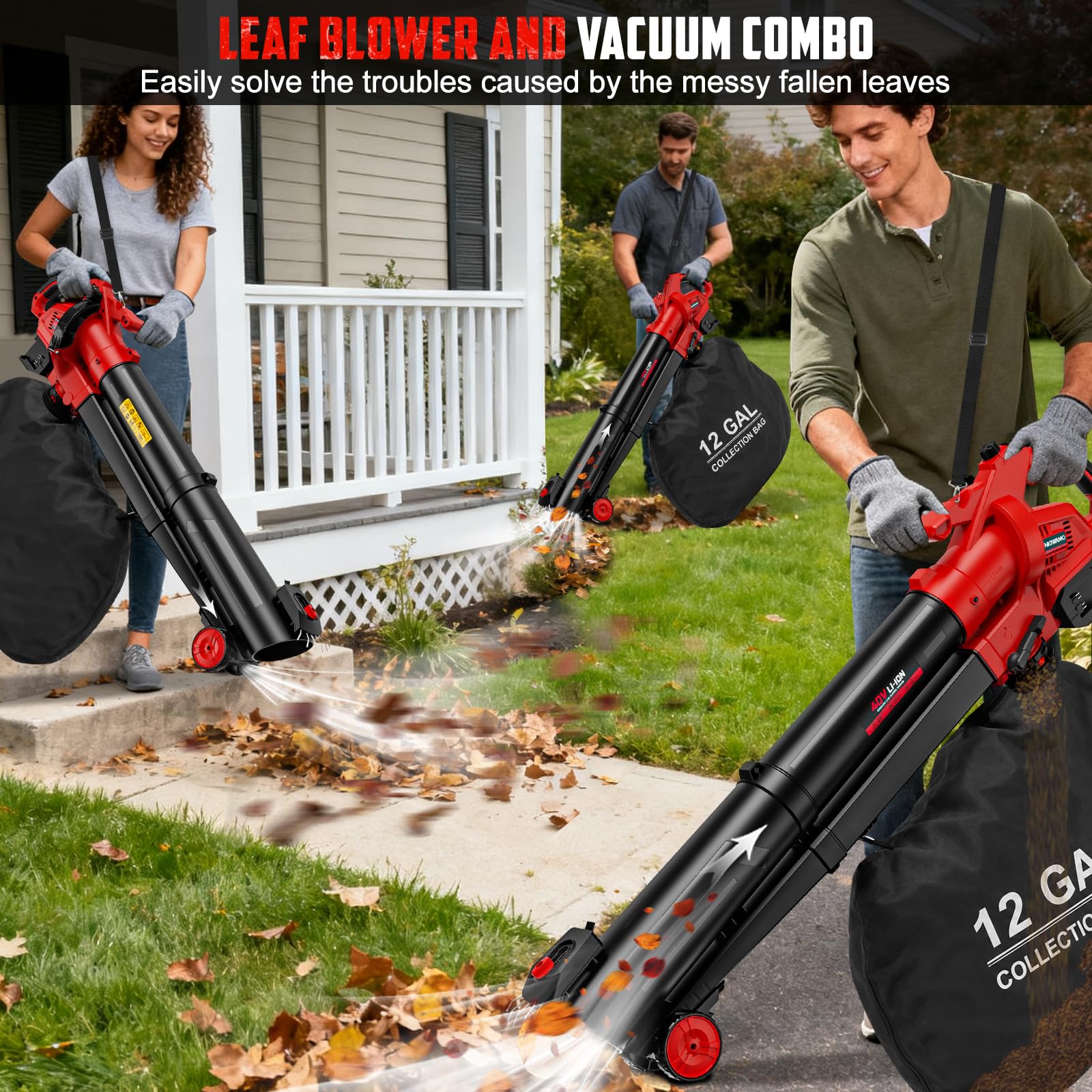 Aspirateur à feuilles sans fil 3 en 1 avec sac compatible avec batterie