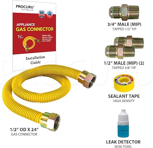 Miniatura 8 de PROCURU Kit de conector flexible de gas de acero inoxidable resistente a la intemperie de 12 pulgada de diámetro exterior x 48 pulgadas de largo,