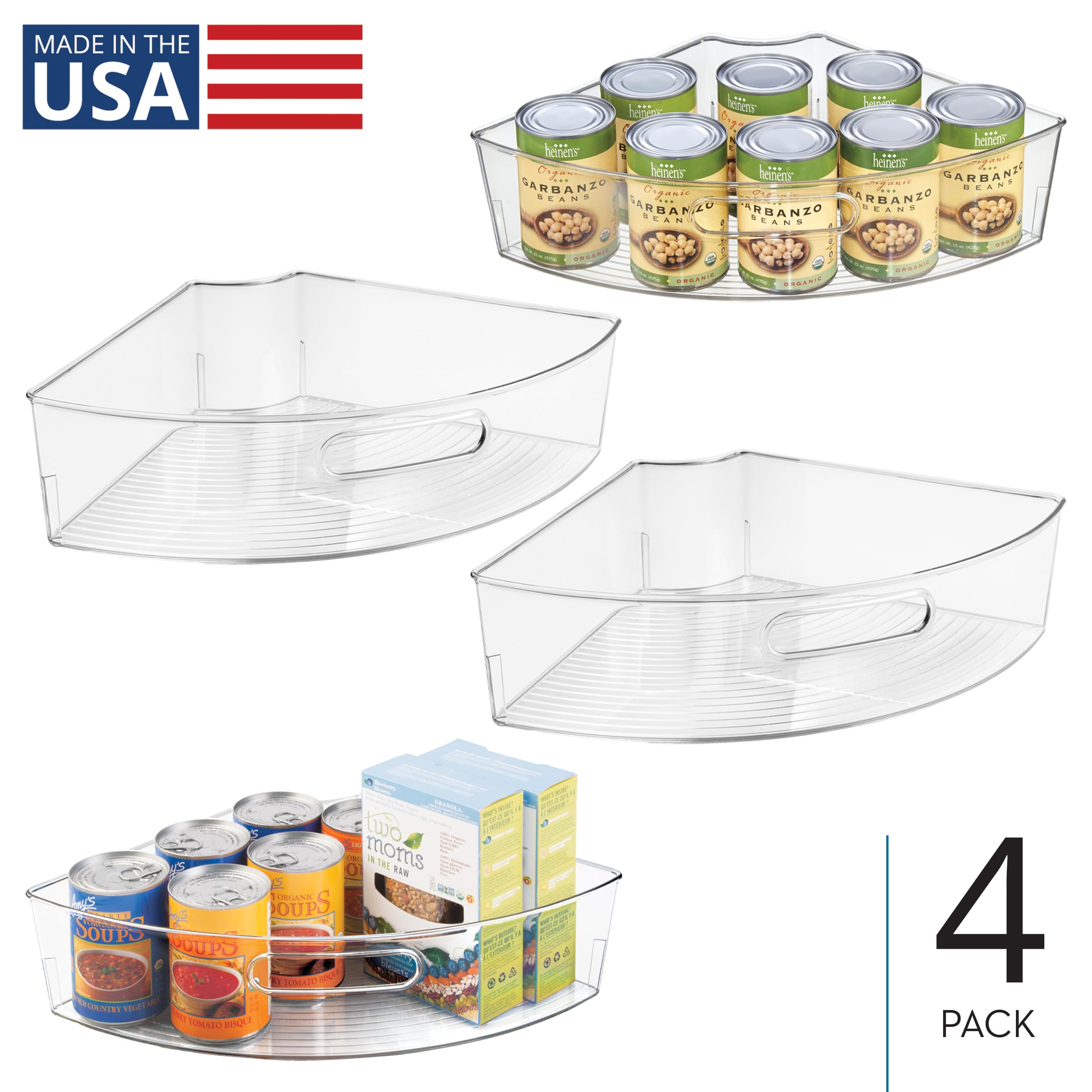 iDesign Lot de 4 bacs de rangement avec poignée, pour plateau tournant et meuble d'angle, transparent