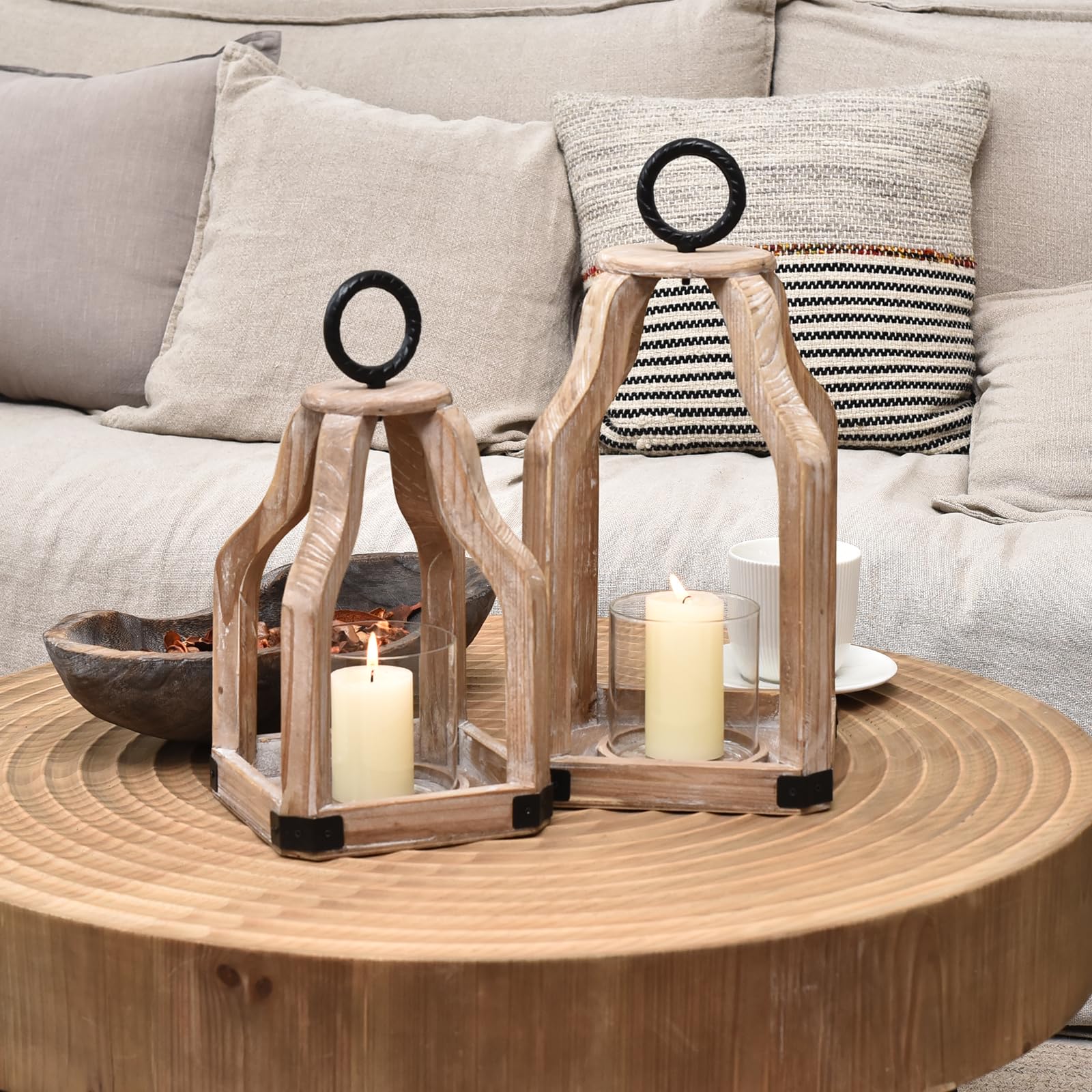 Portacandele In Vetro Hurricane Set Di 3 | Stile Rustico Bianco