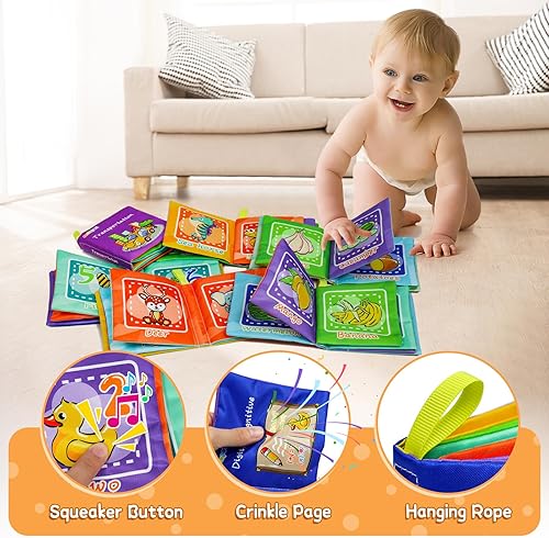 Miniatura 3 de Dr.Rapeti Libros de tela suave para bebés, libros de baño, paquete de 6 para bebés, niños pequeños, arrugados, chirriantes, lavables, masticables,