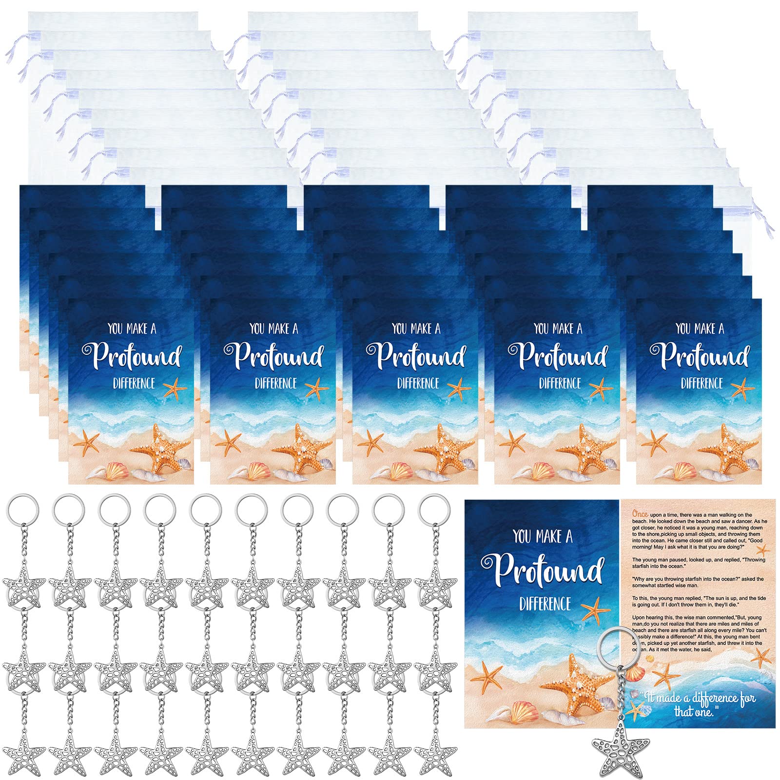 Gersoniel 30 Sets Starfish Story Gifts Bulk Employee Appreciation Gifts Thank You Staff Valentines Sea Gift Include Mini Keychain Charms Notecards Drawstring Bag for Coworker Volunteer(Hollow Out) โ image 1