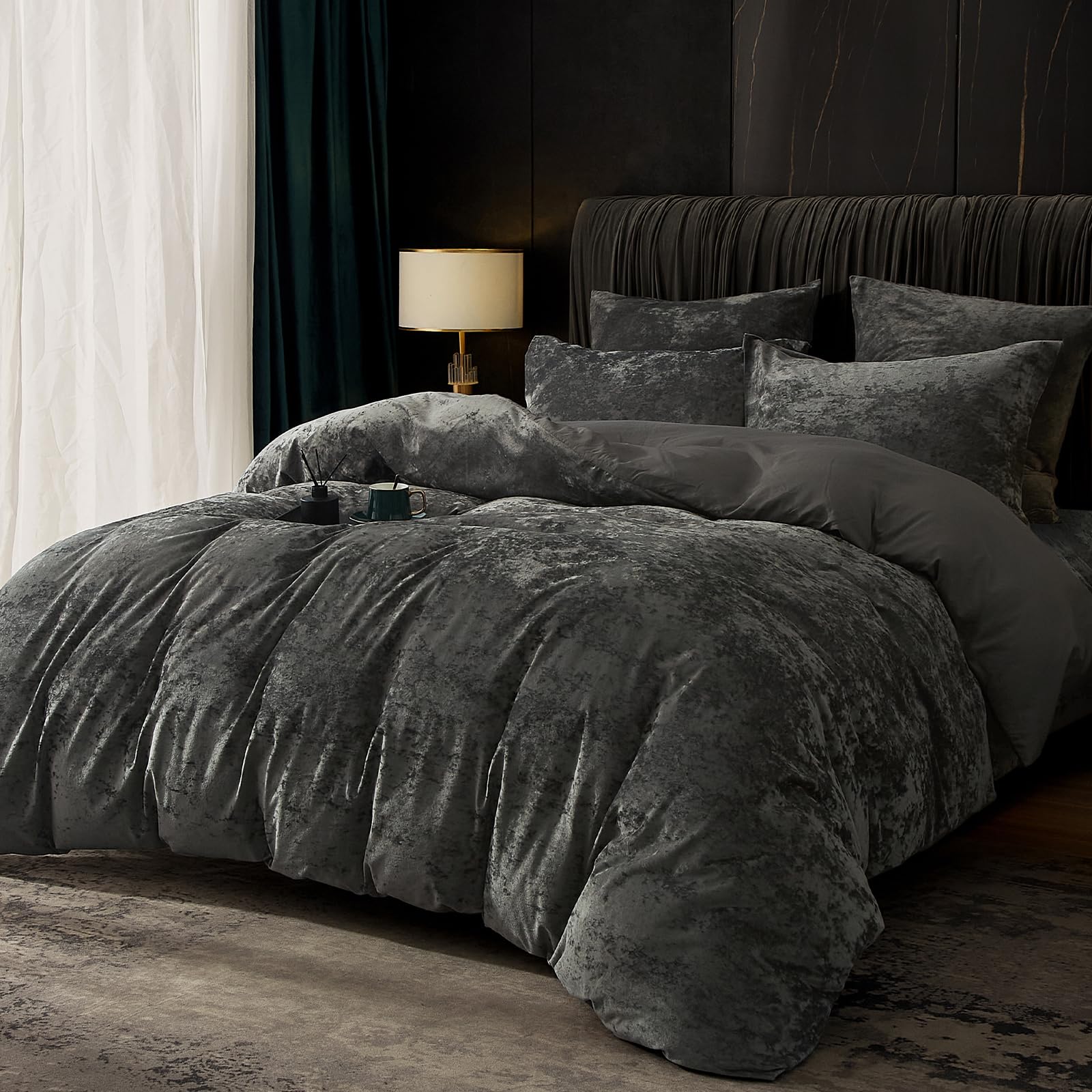 PHF Samt Bettwäsche 200x200, Luxus Flauschig Bettwäsche 200x200 cm mit 2er Kissenbezüge 80x80 cm, Kuschel Velvet Bettbezüge, Grau