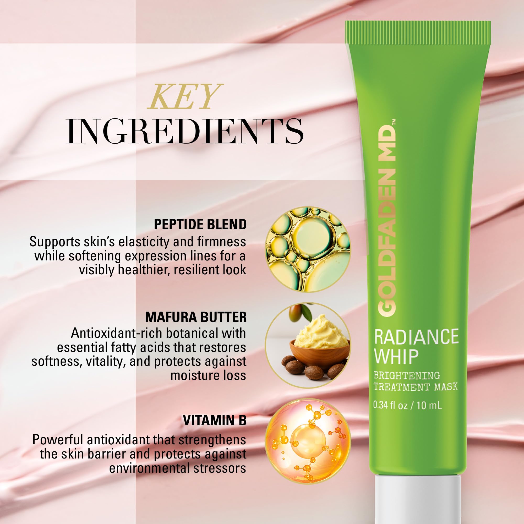 GOLDFADEN MD Radiance Whip Treatment Mask | Deep Hydration & Even‑Tone Peptide Face Mask| Vegan Clean Formula| Trial 10ml