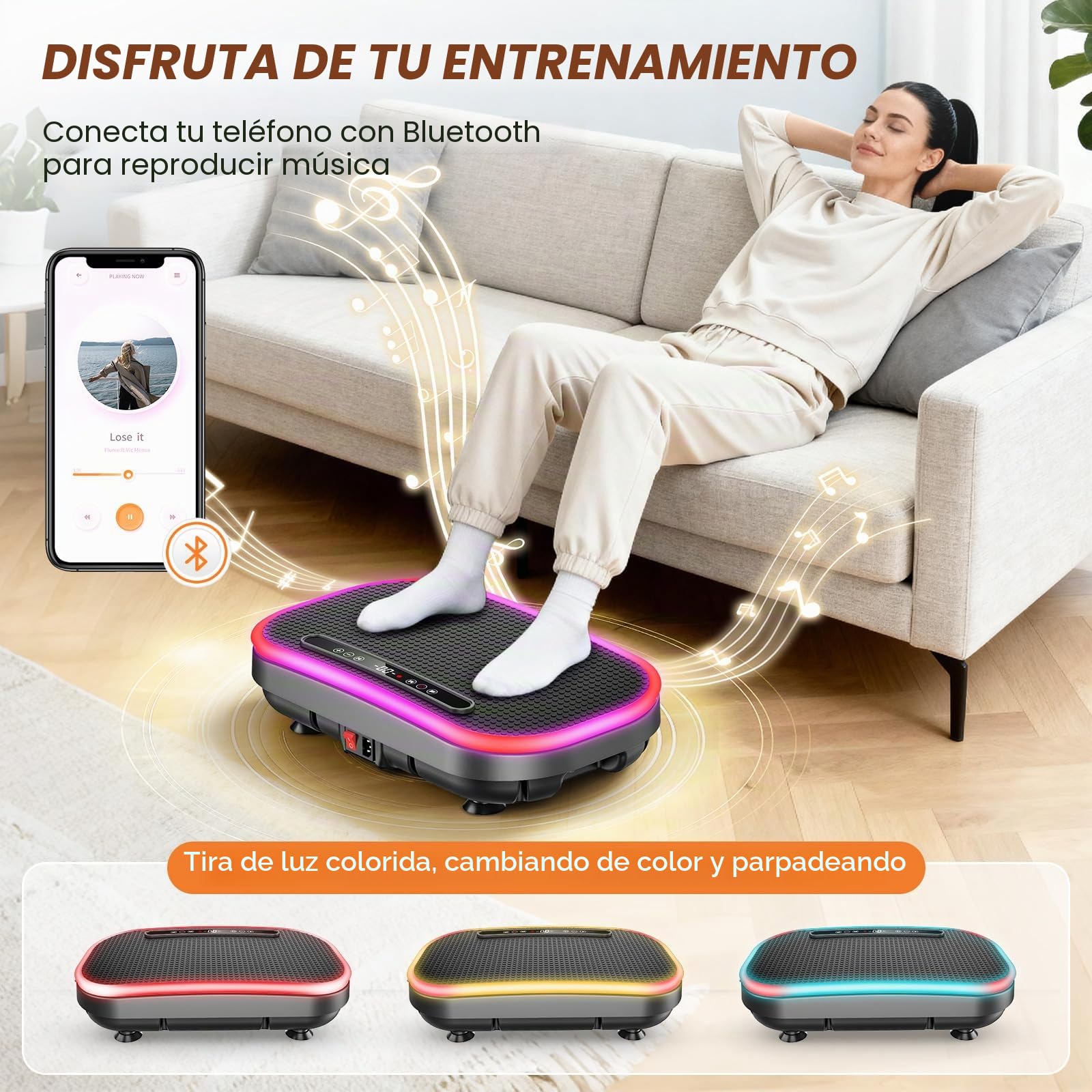 Plataforma Vibratoria, Plataforma Vibración Muscular, 9 Modos Ajustables, 1-120 Niveles De Intensidad, Altavoz Bluetooth Integrado, Control Remoto, Pantalla LED, Capacidad de 150 KG