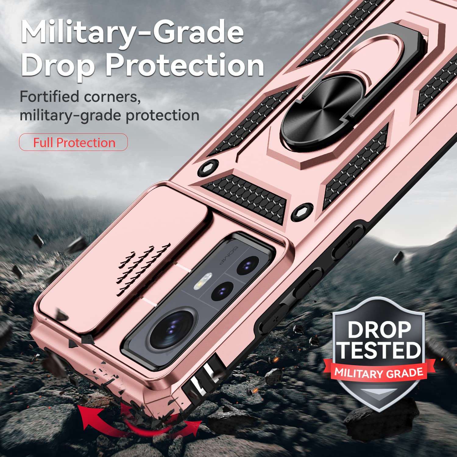 Custodia per Xiaomi 12 Pro con Anello Supporto Auto Magnetico, Cover Xiaomi 12 Pro Silicone Morbido TPU, Custodia Xiaomi 12 Pro Antiurto Military Grado Anti-Caduta (Xiaomi 12 Pro 5G, Rosso