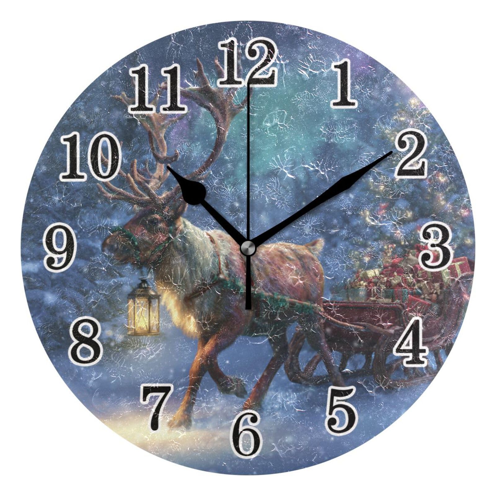 Horloges sans Tic-Tac Renne de Noël Bleu Pendule Murale 25cm Décorative