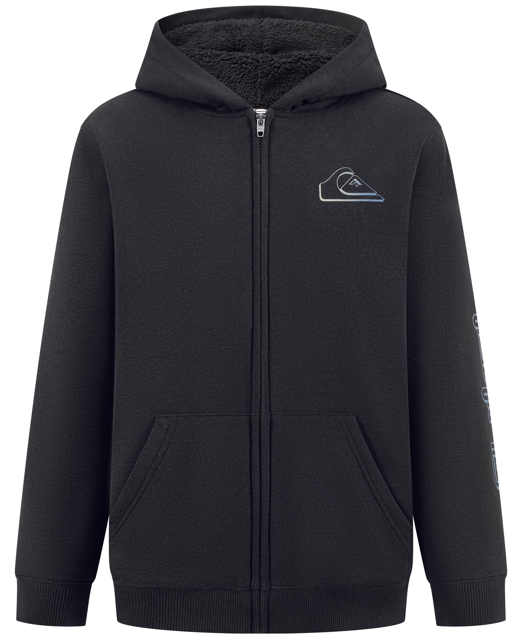Quiksilver Boys Full-Zip Sherpa Lined Fleece Hoodie Sweatshirt Hoodie, Black, 8