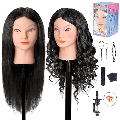 MYSWEETY - Cabeza de maniquí con cabello 100% humano, cabeza de muñeca de cabello real de 18 pulgadas para peinar el cabello, maniquí de