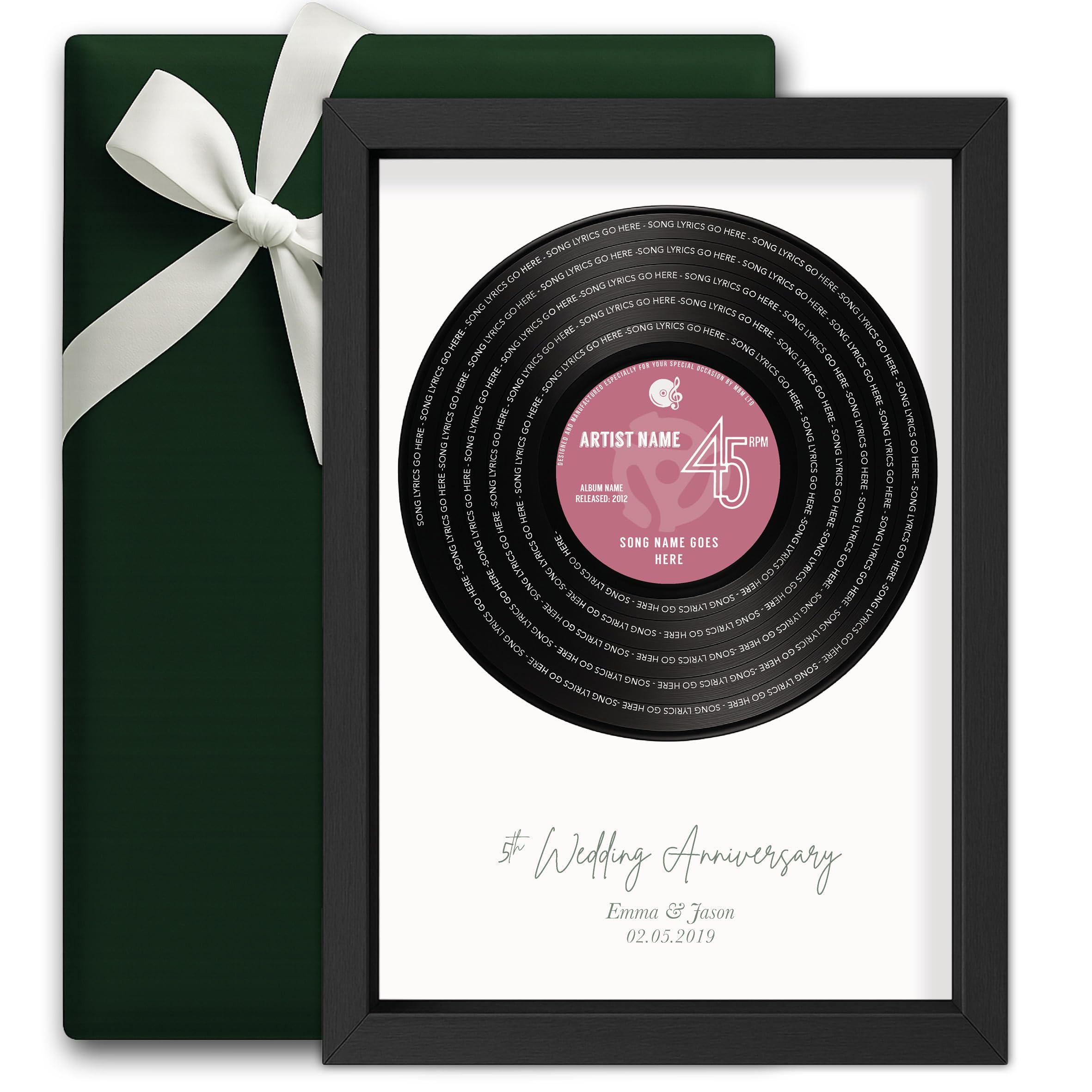 Made by Mika Ltd Personalised Vinyl Record Print – Custom Song Lyric Wall Art Gift | A5 A4 A3 Sizes | Choose Colour & Frame | Music Keepsake for Couples, Weddings & Anniversaries (Blush)