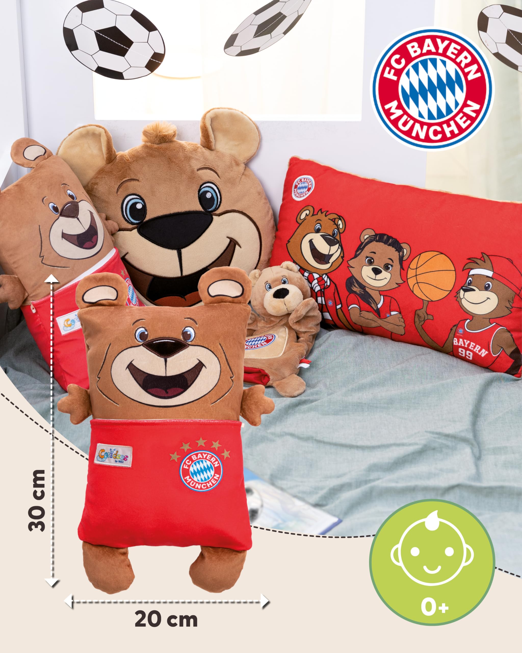 NICI 63177 Cosidoos przytulanka FC Bayern Monachium, odwracalna, miękki pluszak, urocza pluszowa zabawka do przytulania i zabawy, dla dzieci i dorosłych, świetny pomysł na prezent, 30 x 20cm, brązowa