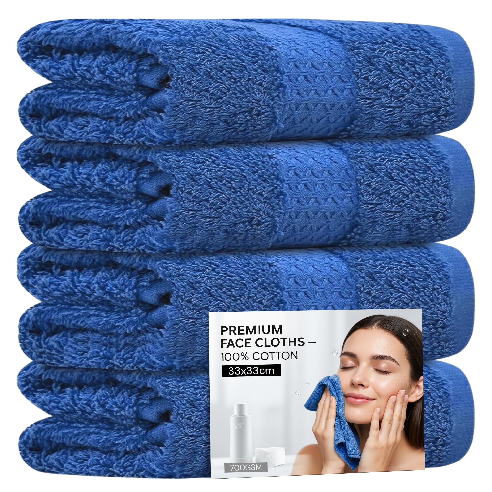 Towelogy® 4 Pack Face Cloths – 100% Combed Cotton Flannels 33x33cm – Soft Facial Towels for Cleansing, Makeup Removal & Skincare (4, Blue)