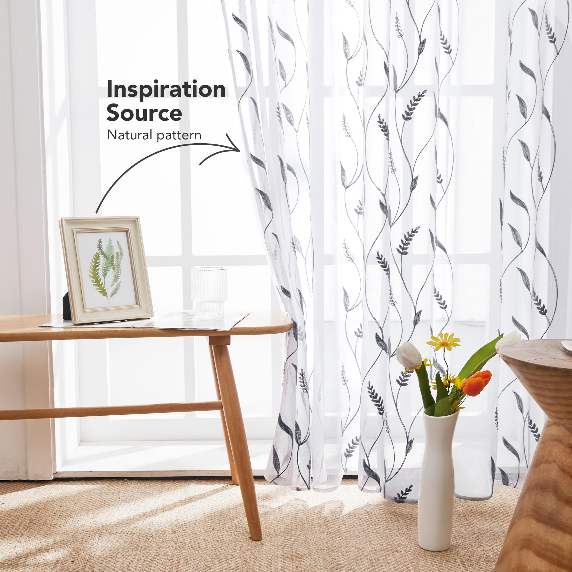 Lot De 2 Rideaux Semi-transparents Gris 183 Cm - Texturé Lin, Filtrage Lumière, Pour Salon Chambre - 13
