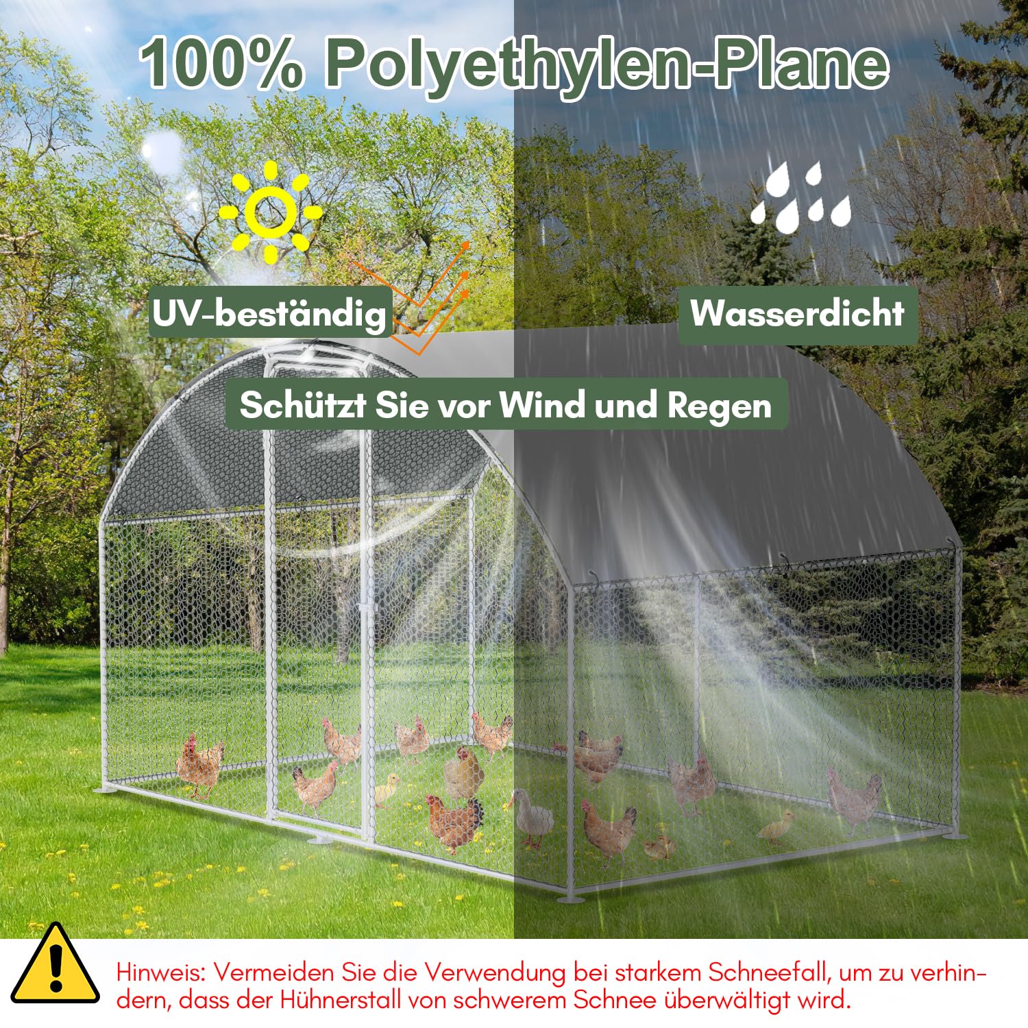 Gallinero con cercado para exterior de acero galvanizado, 3 x 2 x 2 m, gallinero exterior con techo abovedado con cerradura y tela impermeable de PE, para gallinero, jaula para pájaros