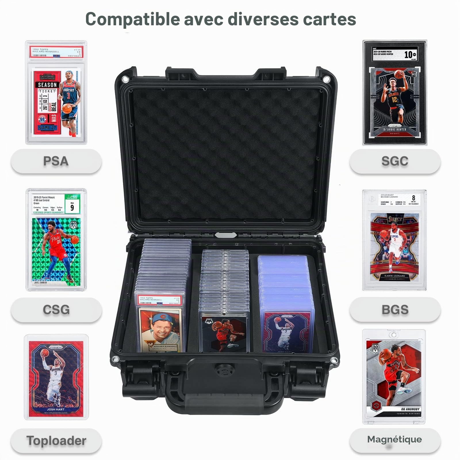 Waterproof Graded Card Storage Box Fits 102 Slabs, the Sports Card Slab Case Compatible with PSA, CSG, BGS, SGC, Magnetic Card holder and Top Loaders