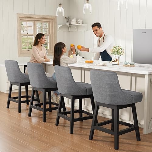 Miniatura 9 de Taburetes de bar giratorios con respaldos, 26 pulgadas de altura de mostrador, taburetes de bar tapizados de tela de lino extra con patas cuadradas