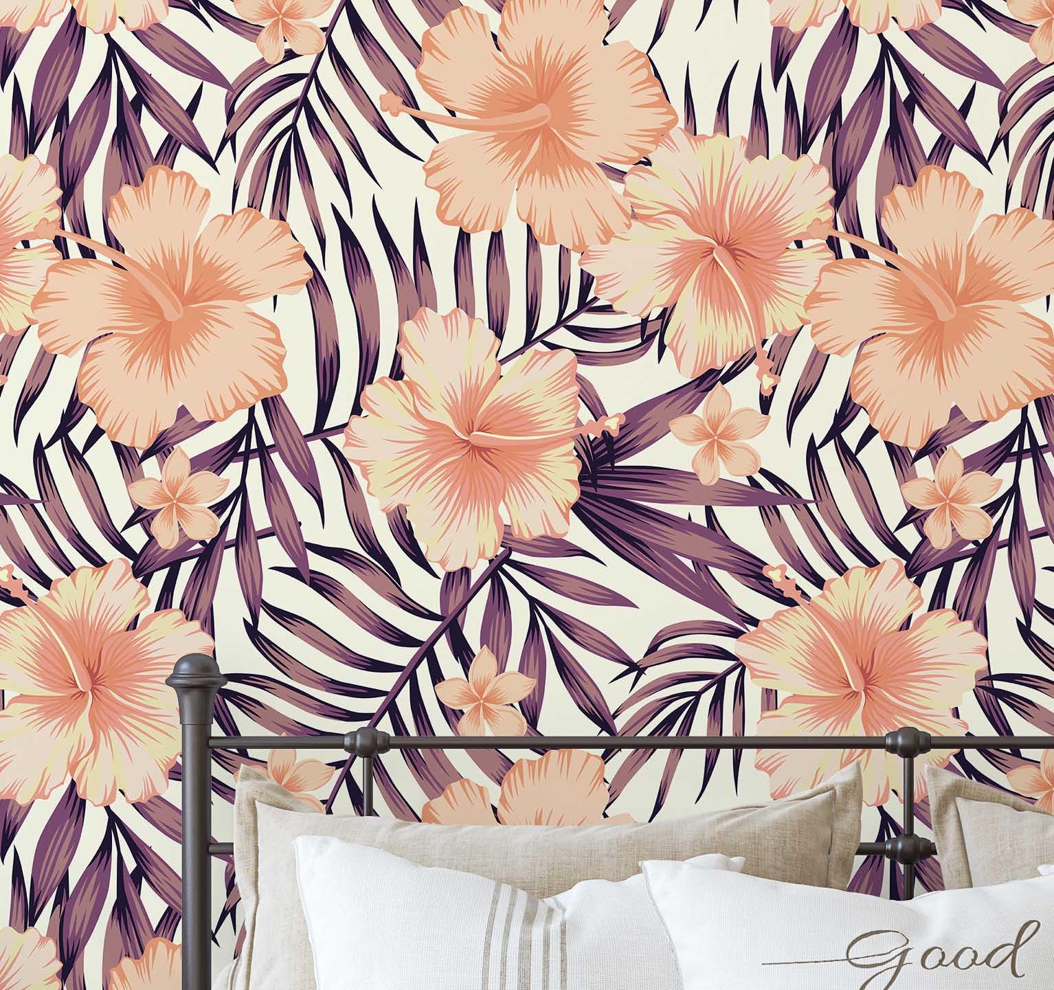 Papel pintado floral tropical naranja revestimiento adhesivo S4Sassy